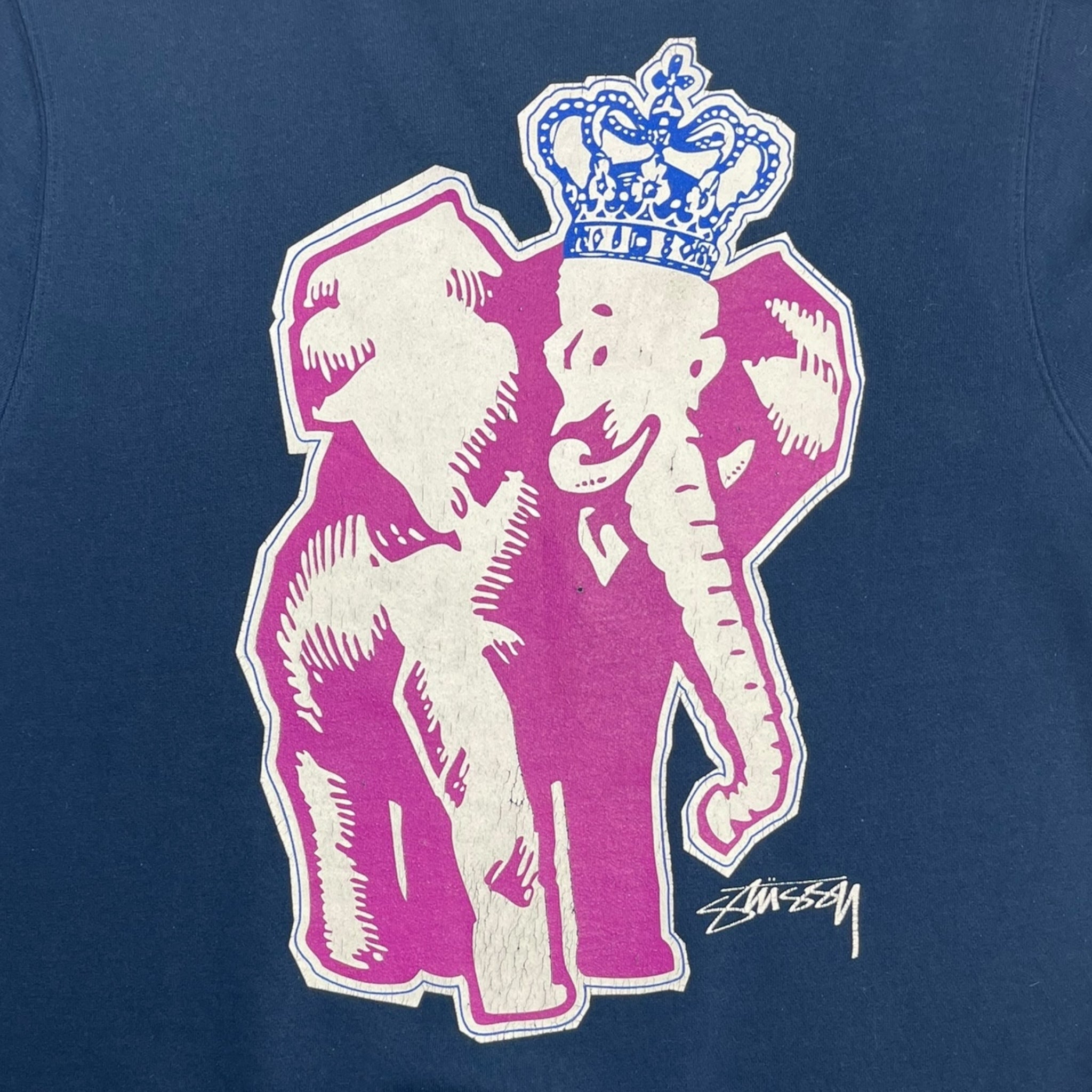 Vintage Y2K Stussy Elephant Crewneck Sweatshirt Navy