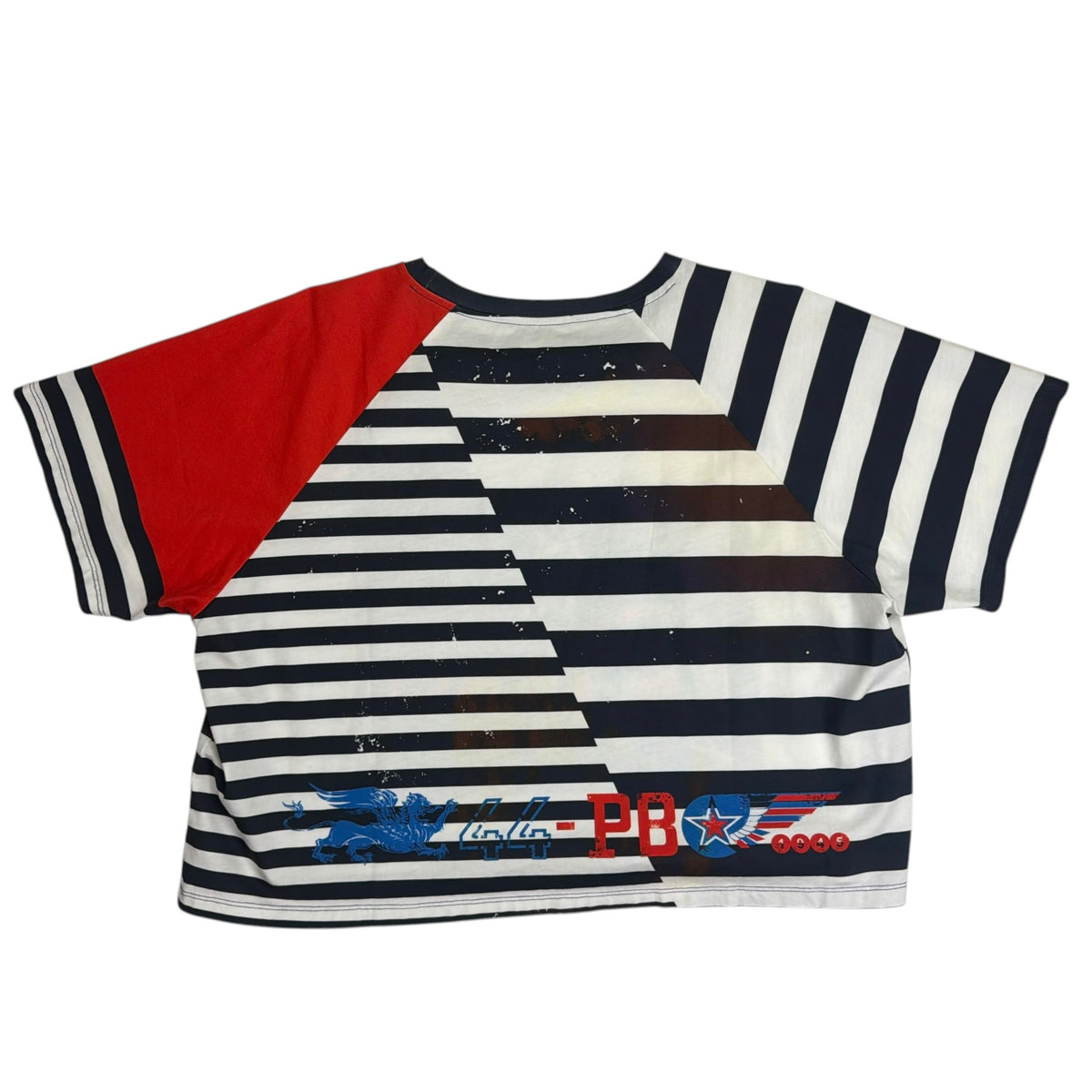 (W) Balmain Space Orbit Striped Cropped Tee Navy