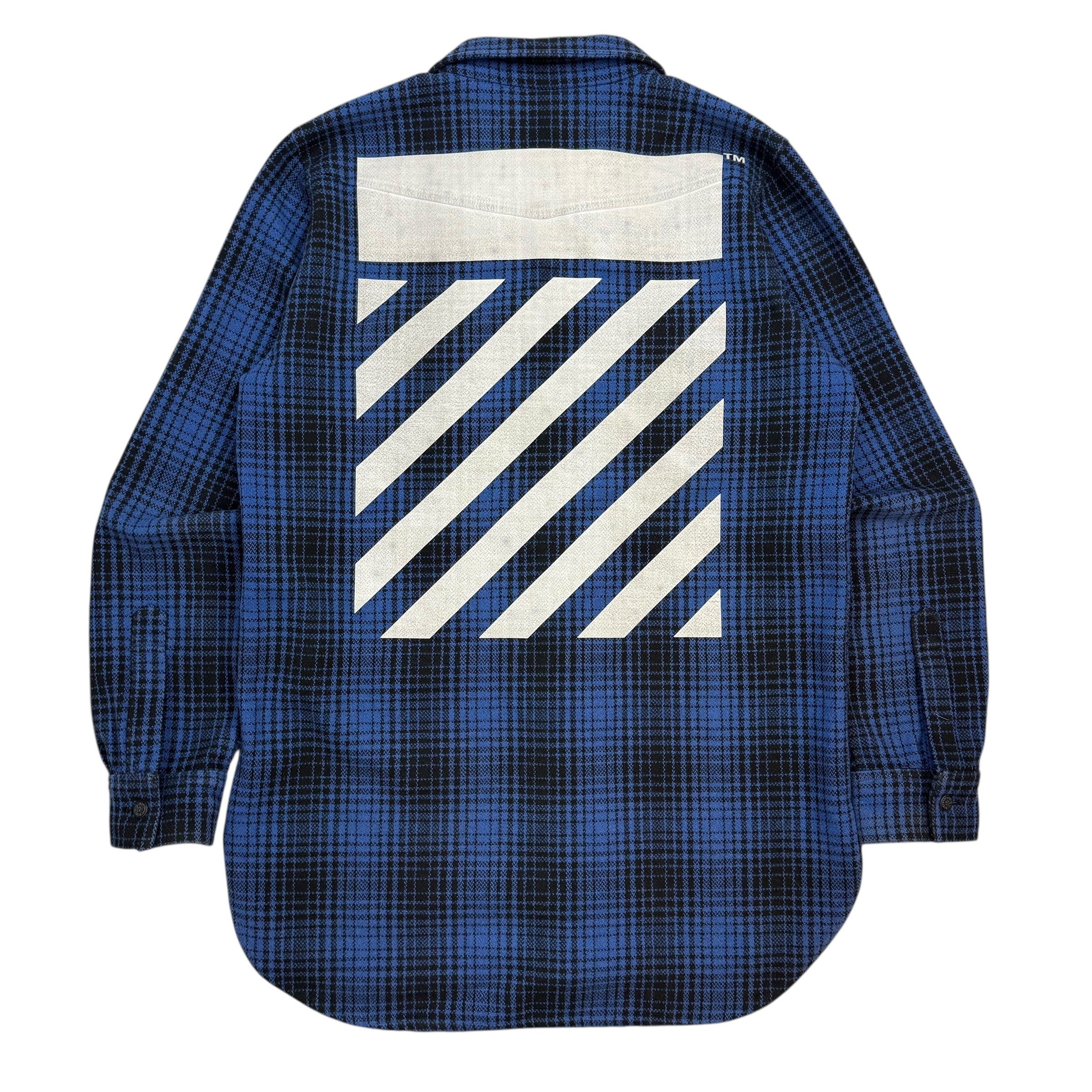 Off-White Tartan Wool Flannel Button Up Blue/Black