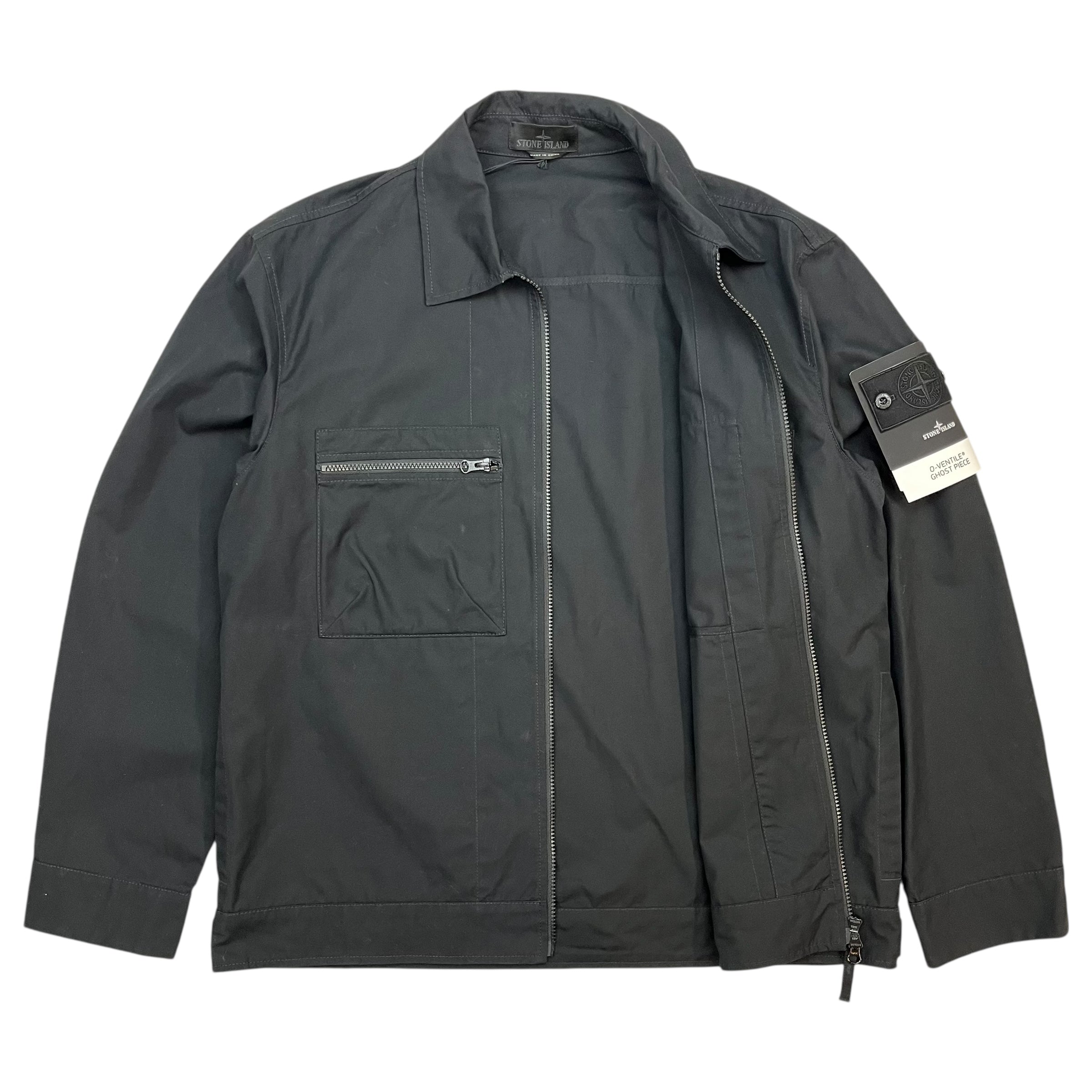 Stone Island Ghost Piece O-Ventile Zip Jacket Black