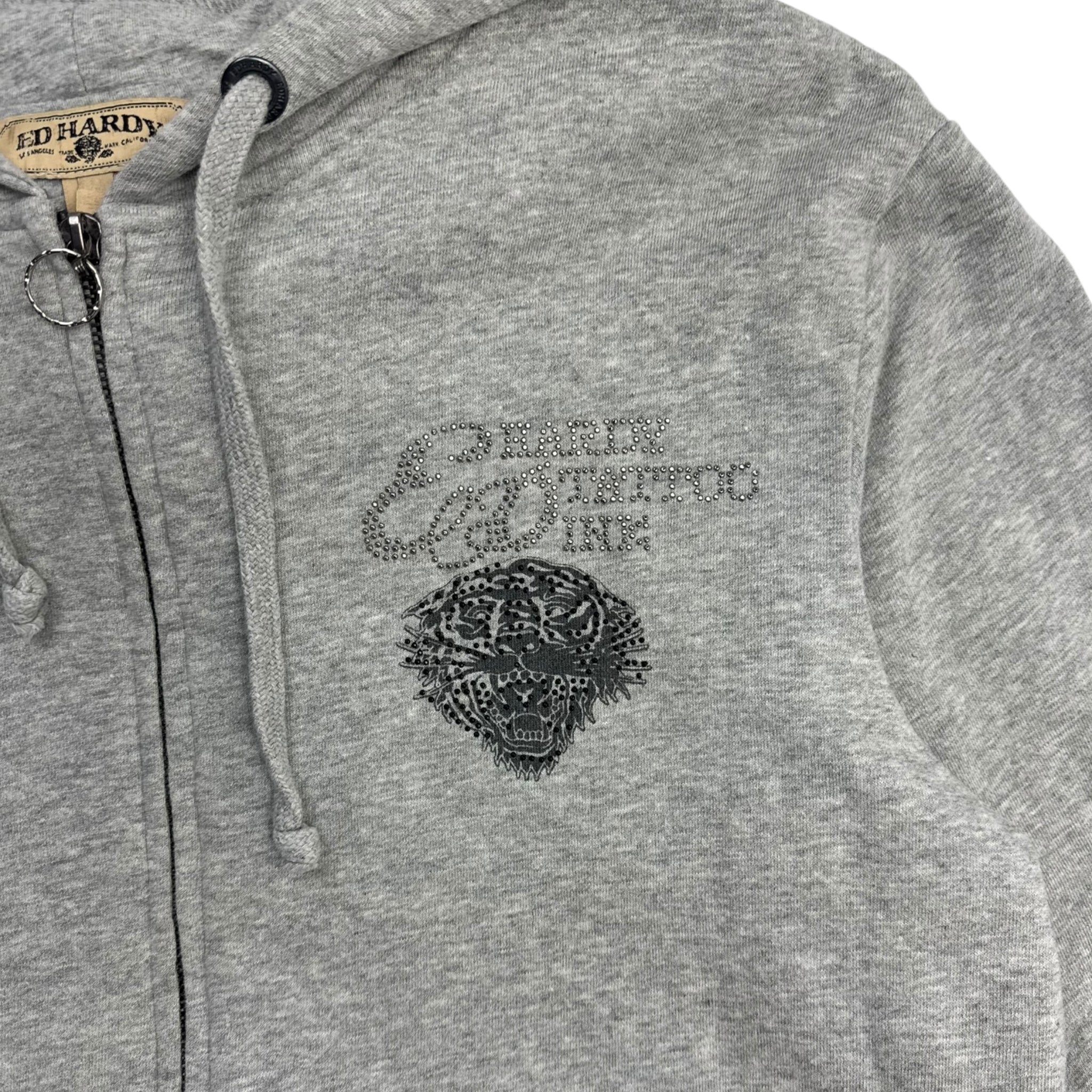 Vintage Y2K Ed Hardy Rhinestone Tiger Zip Hoodie