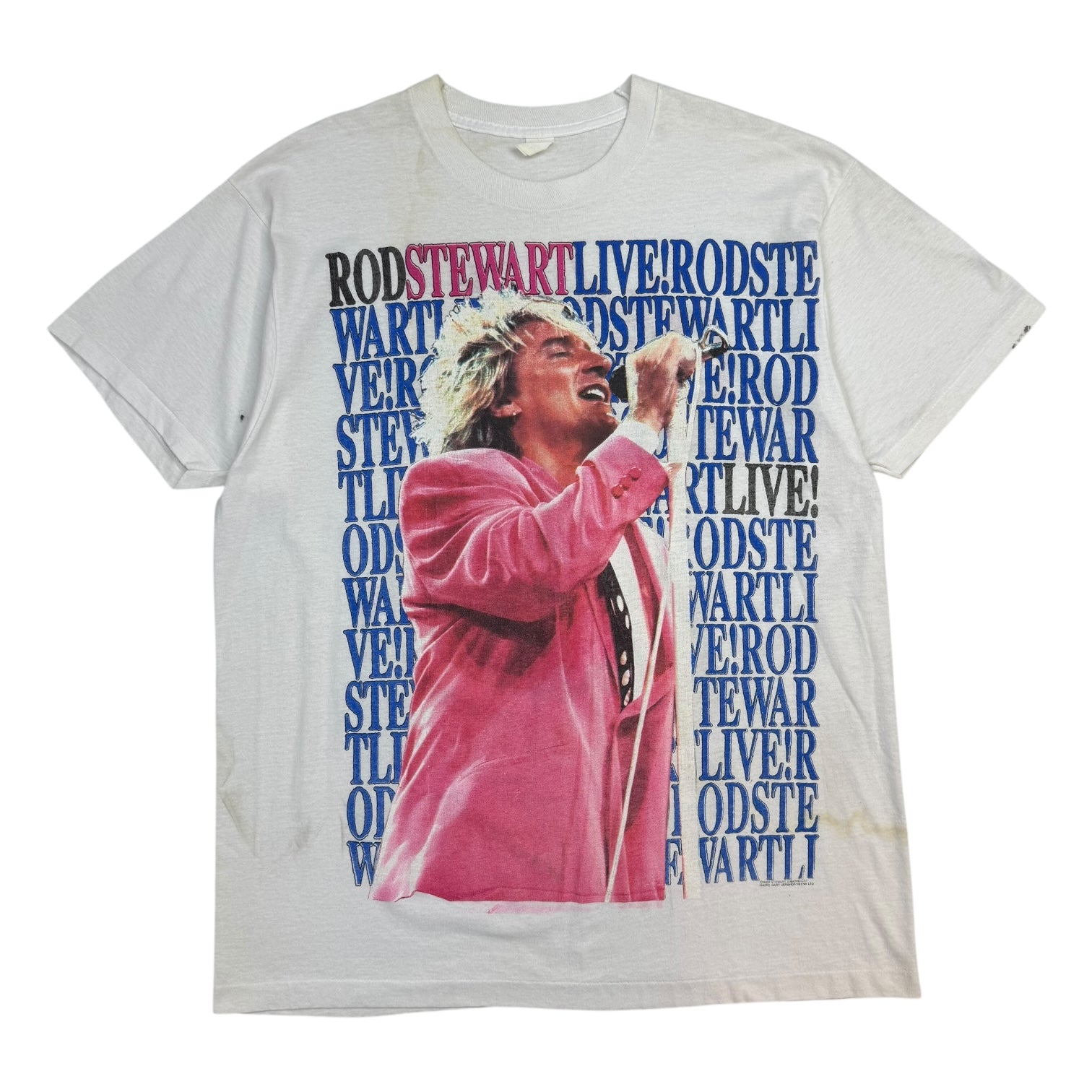 1989 Rod Stewart Lost In America Tour Tee White