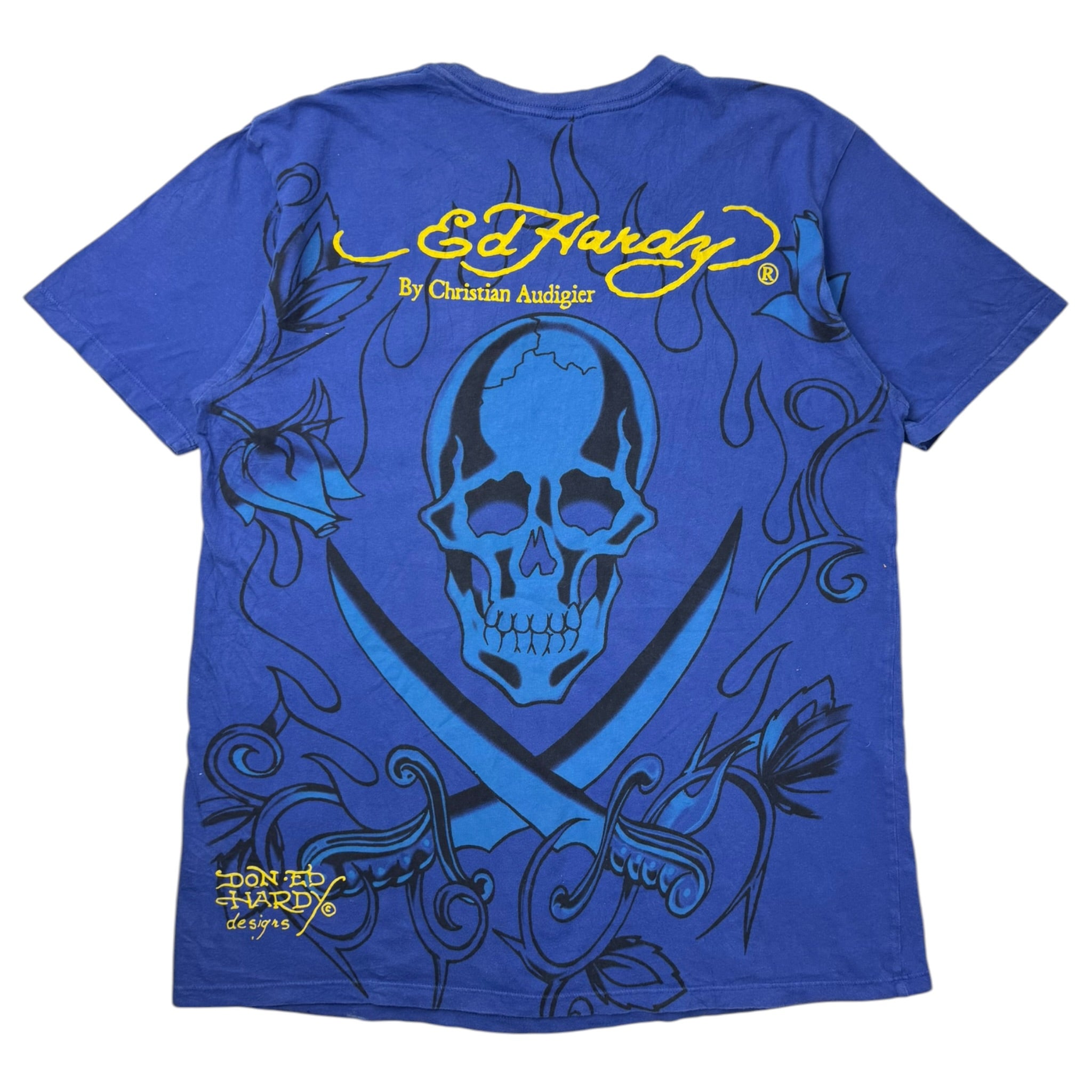 Vintage Ed Hardy Cyber Skulls T-Shirt Blue
