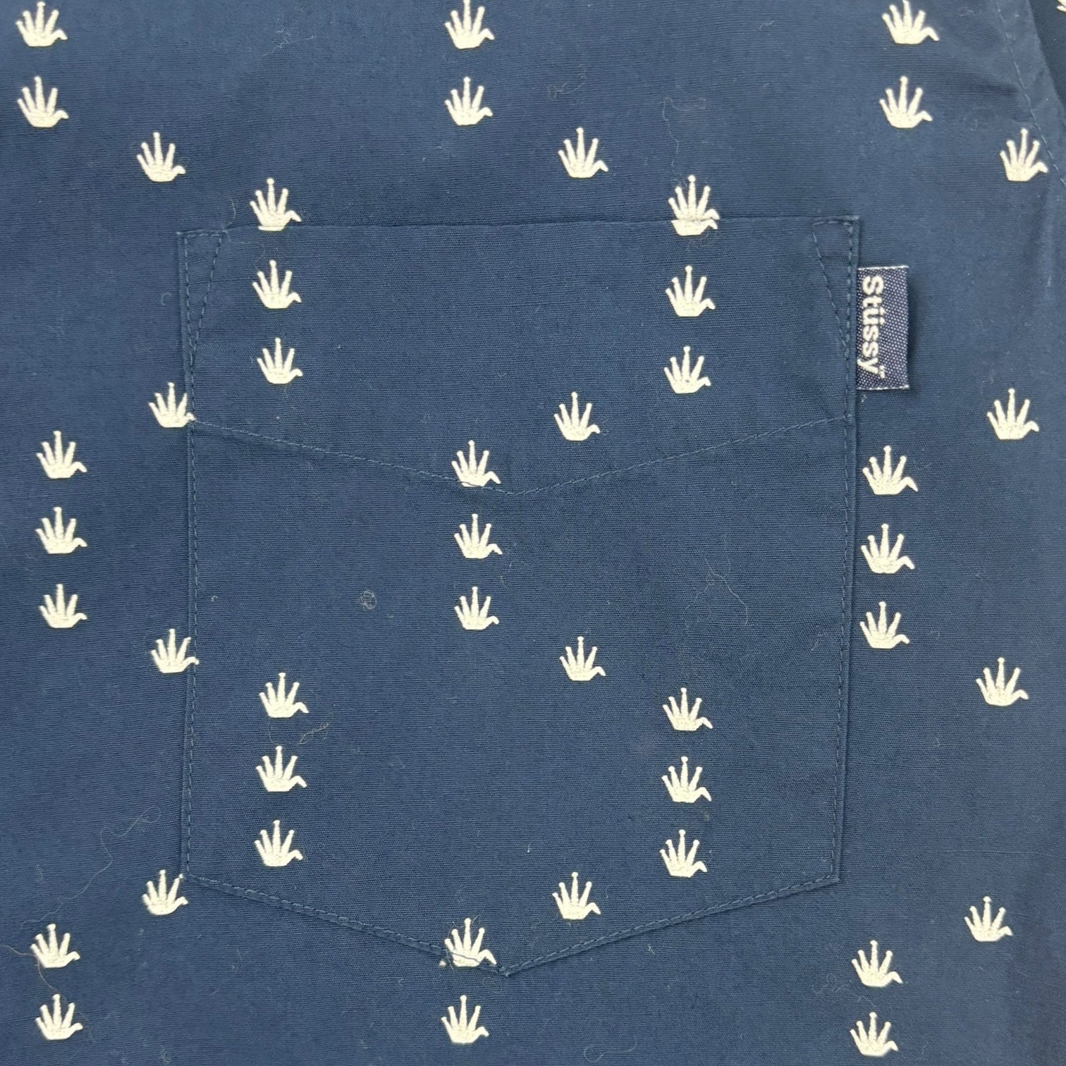 Vintage 90s Stussy Crown Monogram Button-Up T-Shirt Navy