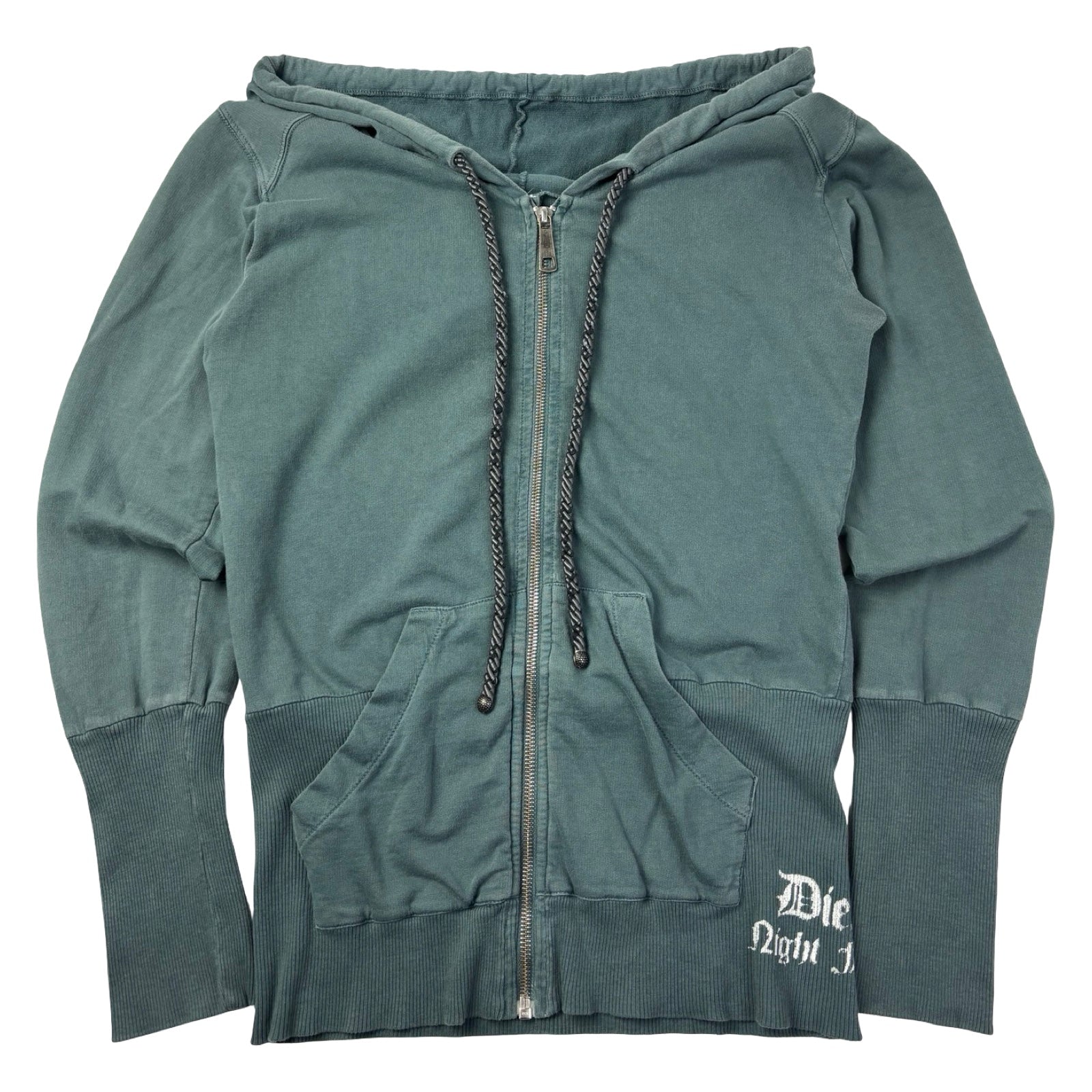 (W) Vintage Y2K Diesel Blue Panther Tour Souvenir Cropped Full-Zip Hoodie Teal