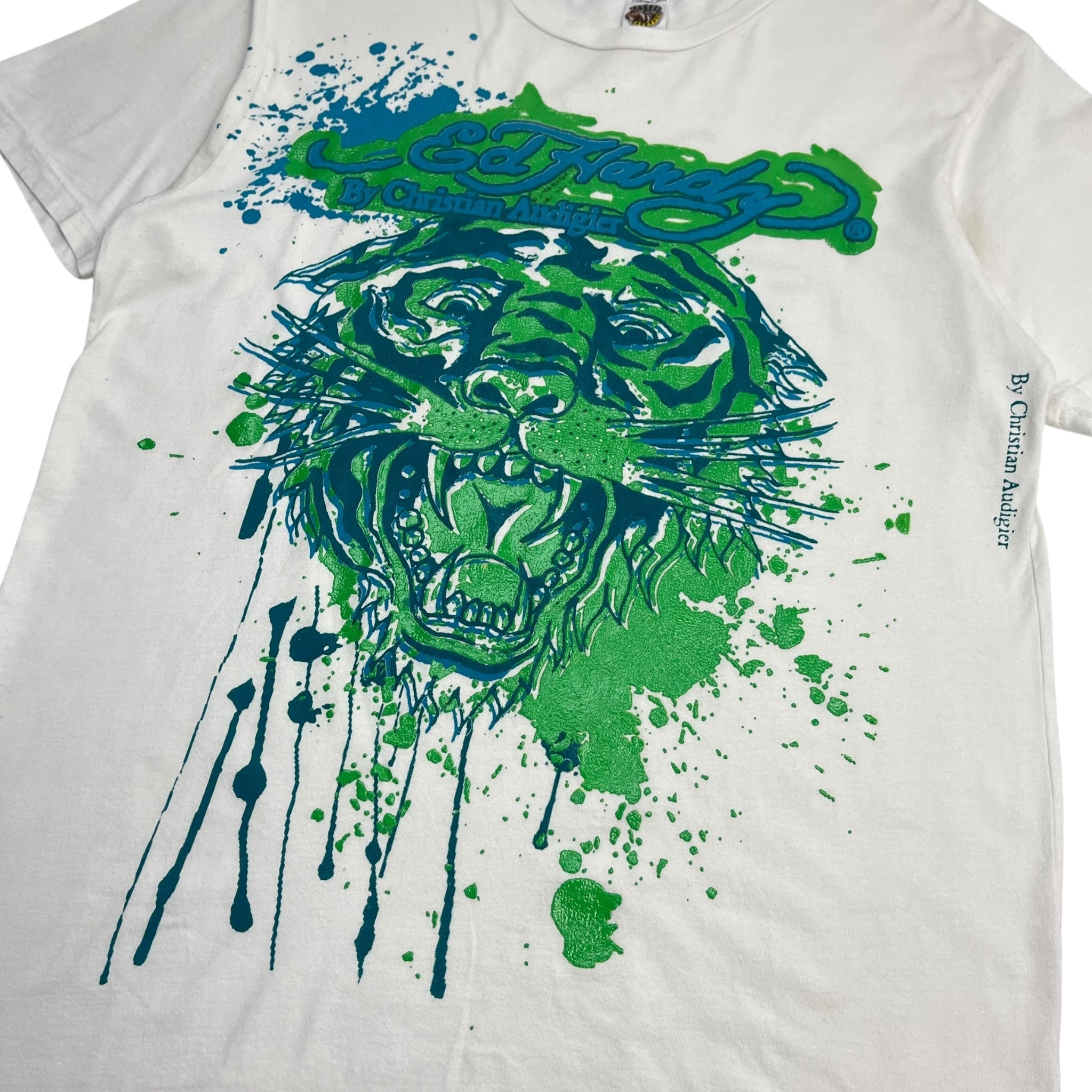 Vintage Y2K Ed Hardy Splatter Tiger T-Shirt