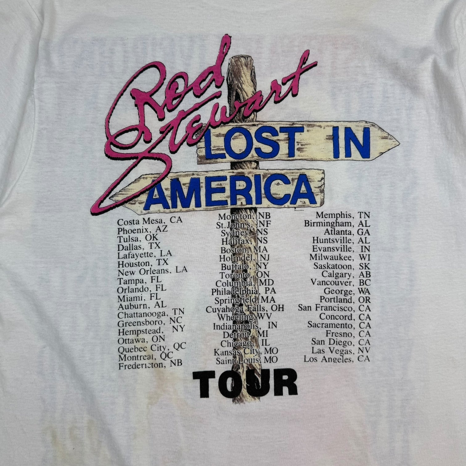 1989 Rod Stewart Lost In America Tour Tee White