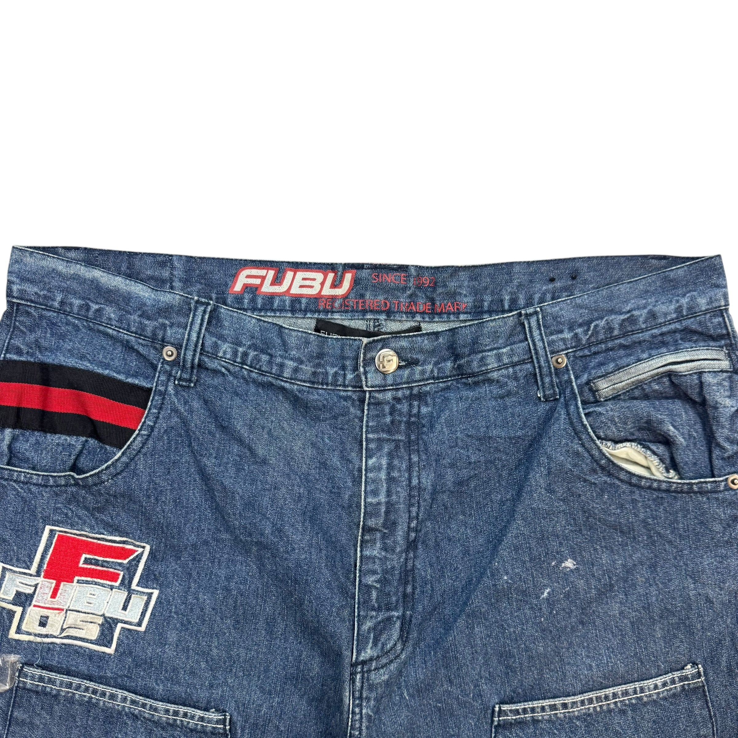 Vintage Fubu Double Knees Denim Shorts Indigo Blue