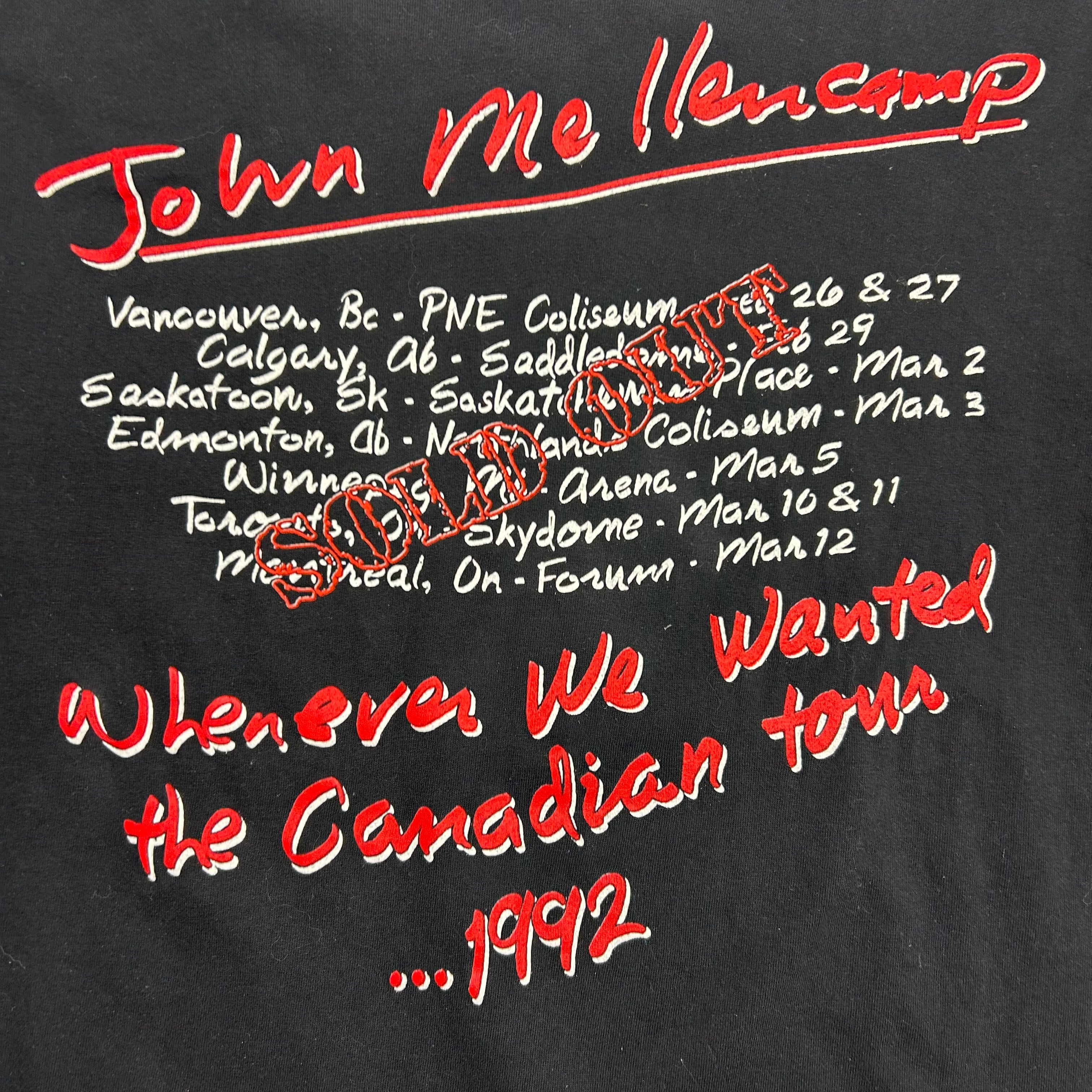 1992 John Cougar Mellencamp Tour Tee Black
