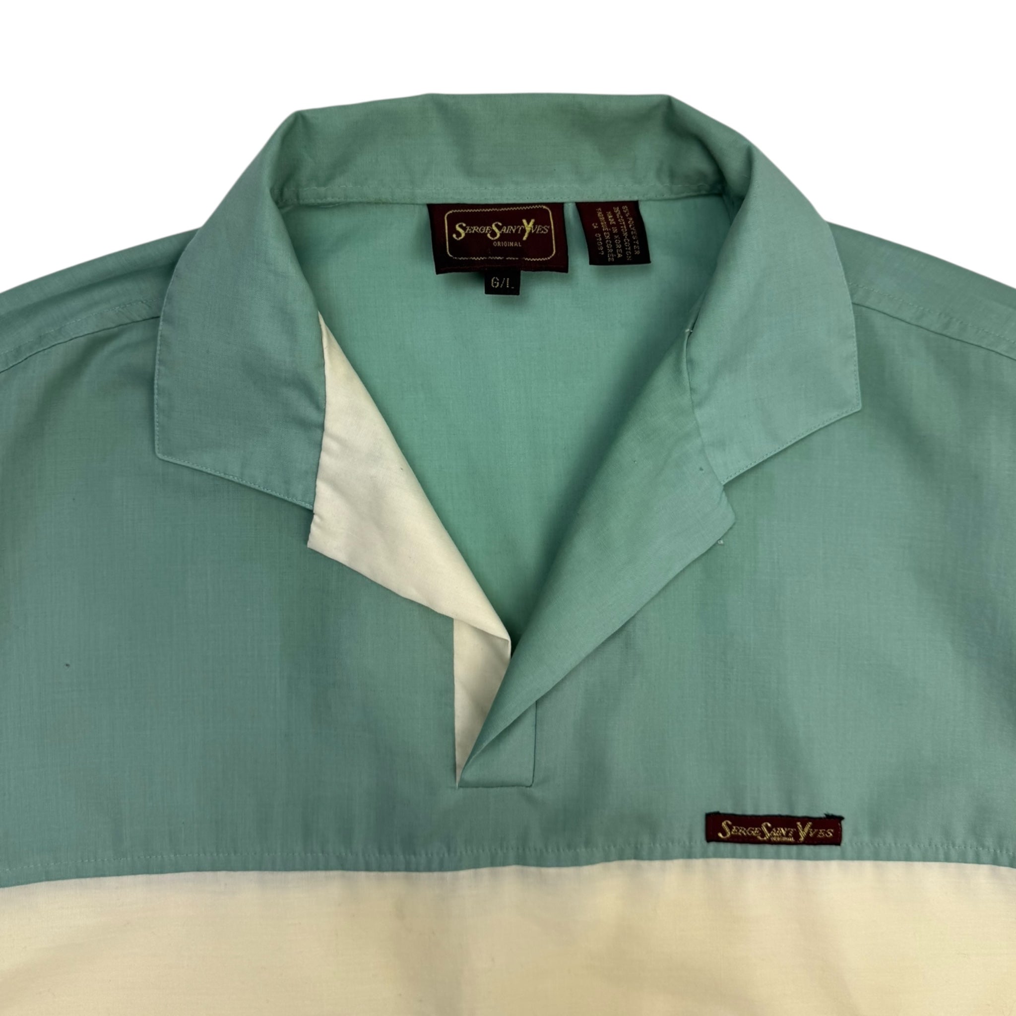 Vintage Pocketed Poplin Collared Pullover Shirt Pale Teal