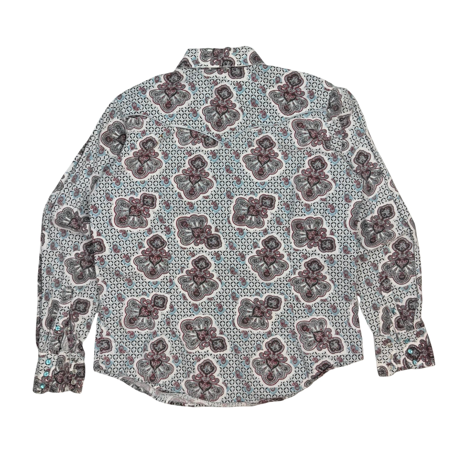 Vintage Ariat Patterned Snap Button Up Shirt Cream/Blue
