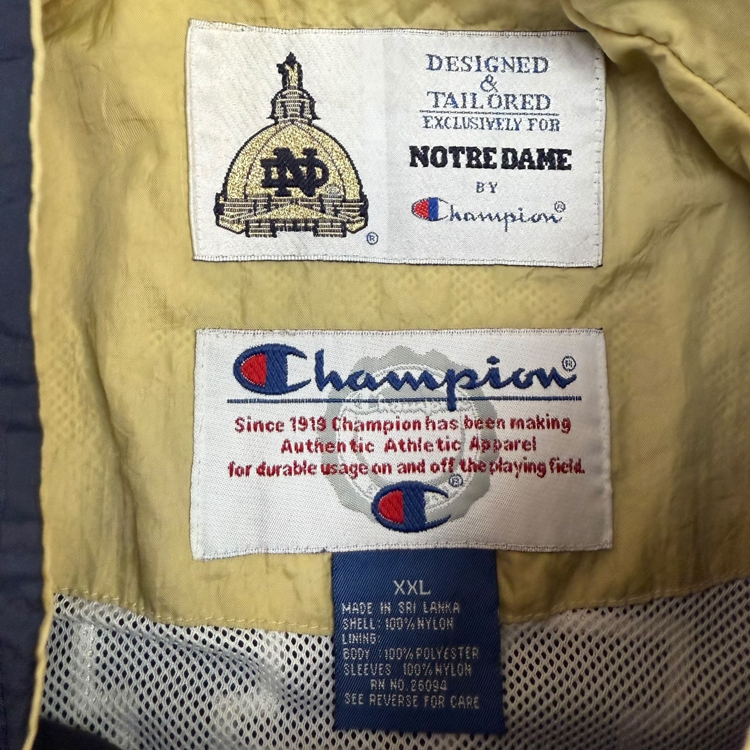 Vintage Champion University Of Notre Dame Windbreaker Jacket Blue/Gold