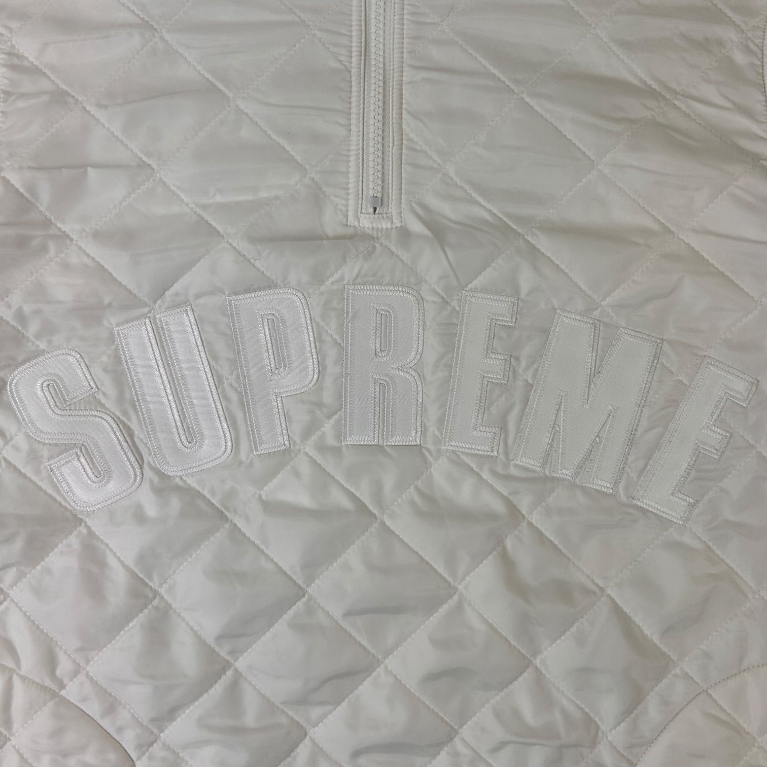 Supreme Arc Logo Quilted Quarter Zip Up White