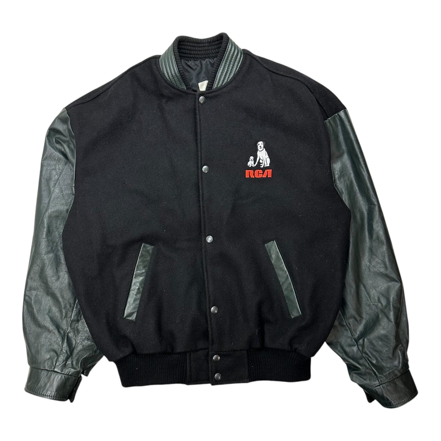 Vintage RCA Cameras Leather Wool Bomber Jacket