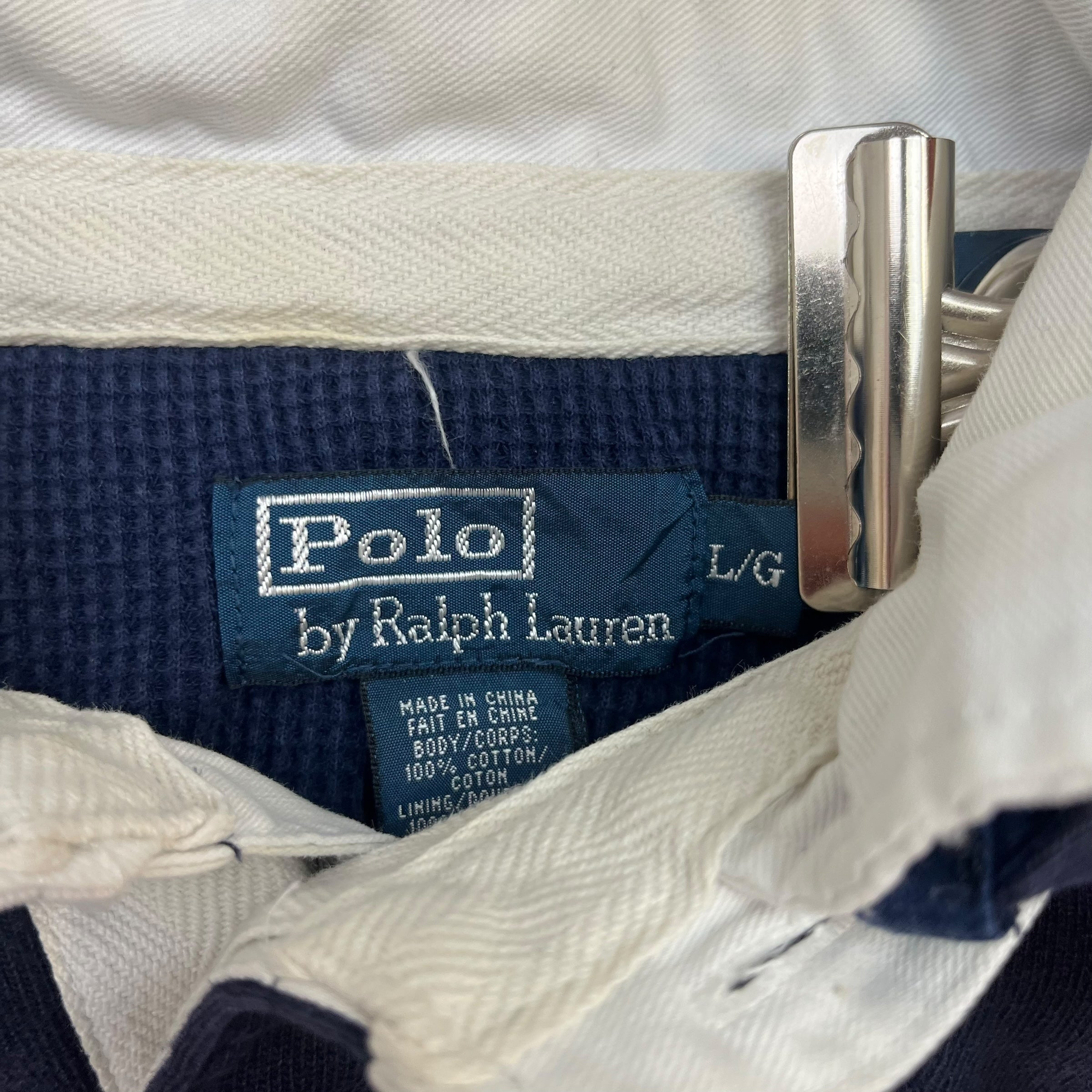 Vintage Polo Ralph Lauren Hooded Rugby Shirt Navy Blue/White
