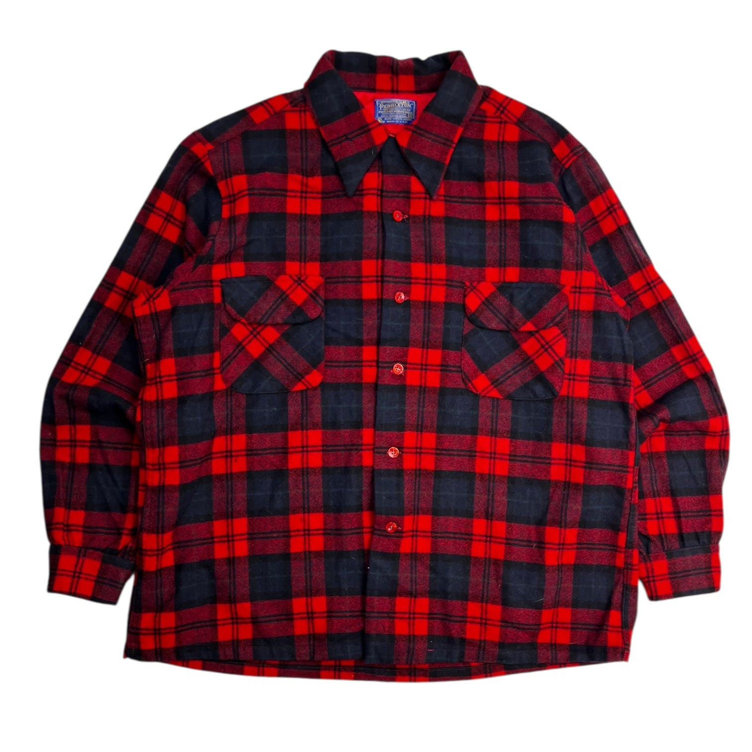 Vintage Pendleton Plaid Wool Button Up Shirt Black/Red