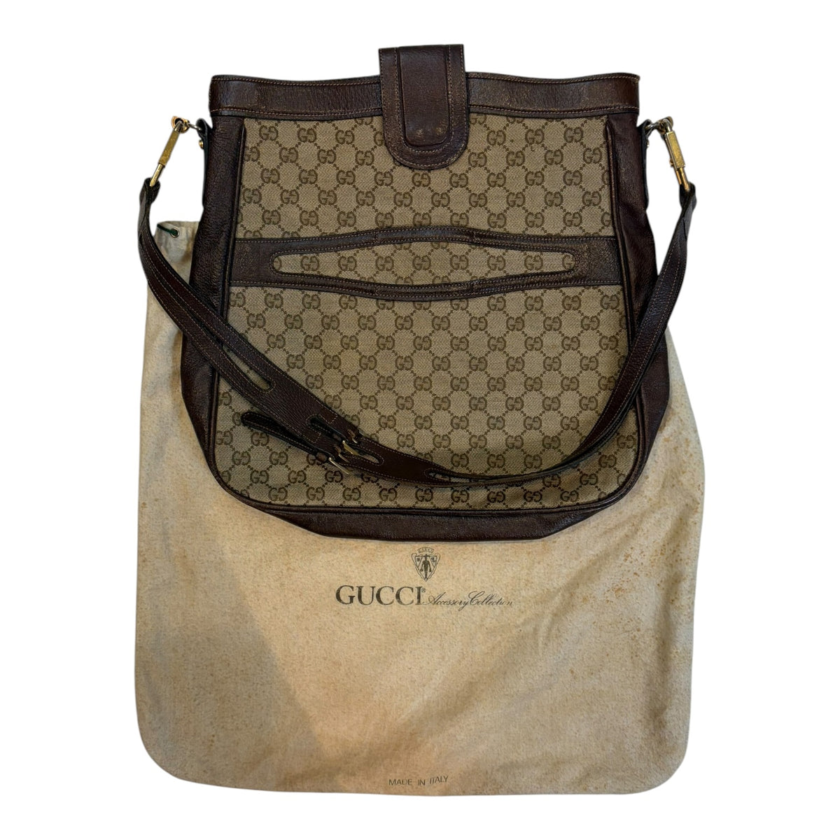 Vintage Gucci GG Supreme Canvas and Leather Shoulder/Crossbody Bag Brown/Beige