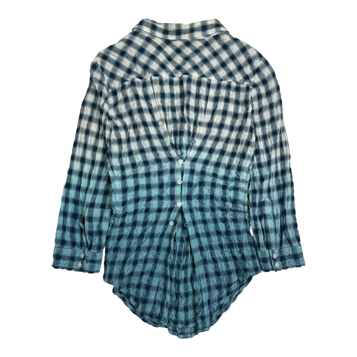 (W) Elizabeth And James Gathered Back Button Up Shirt Green Plaid