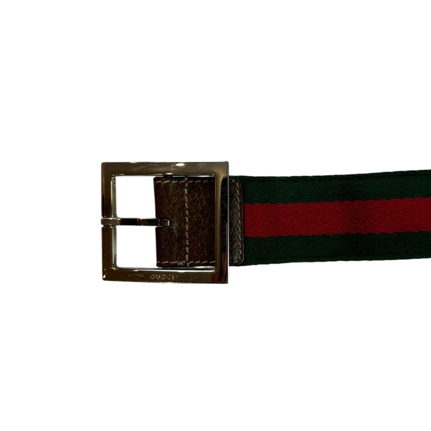 Gucci Leather Canvas Stripe Logo Belt Red/Green