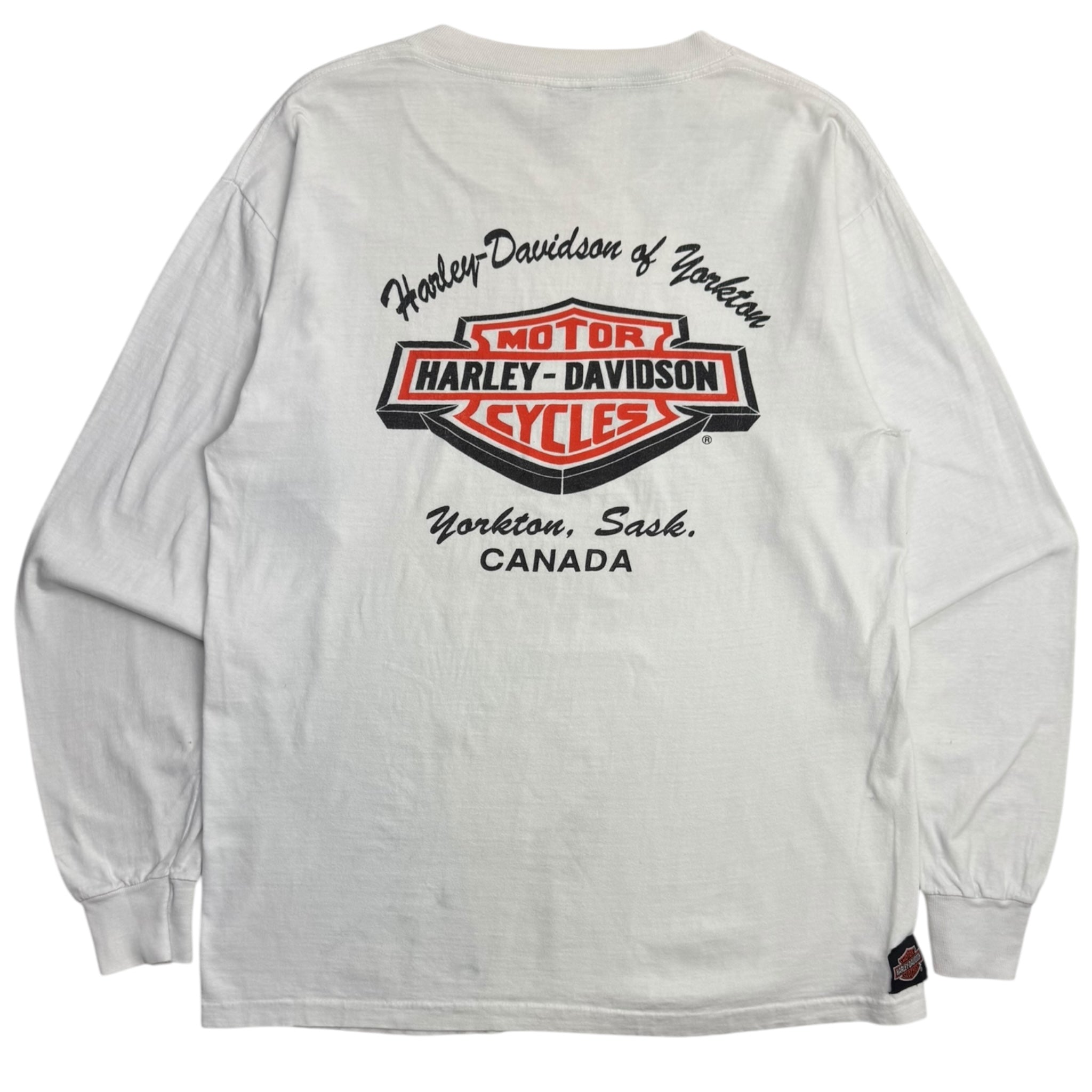 1991 3D Emblem Harley Davidson Yorkton Sask. Rose Long Sleeve T-Shirt