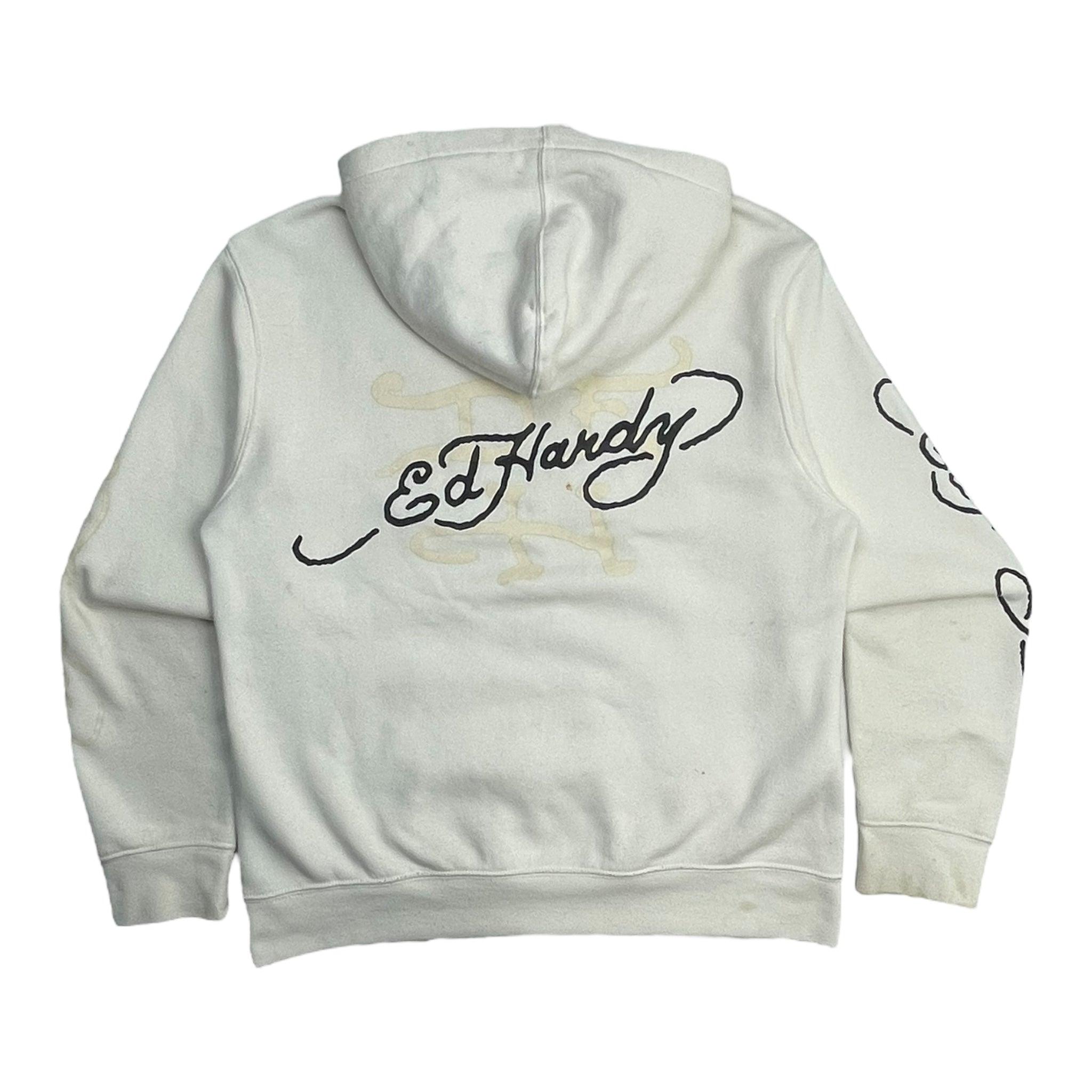 Ed Hardy Gothic Font Dragon Hoodie White