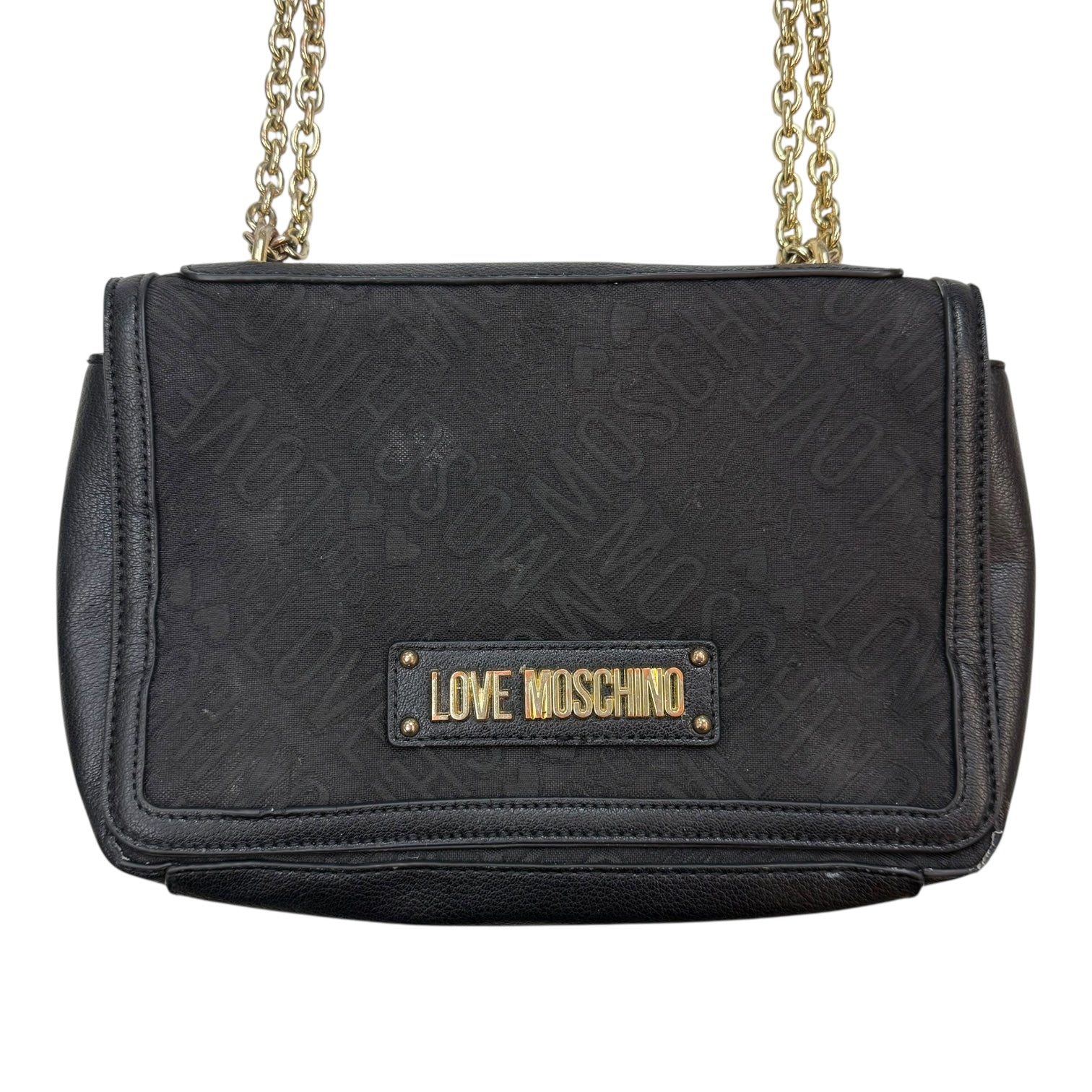 Love Moschino Faux Leather-trimmed Jacquard Shoulder Bag Black