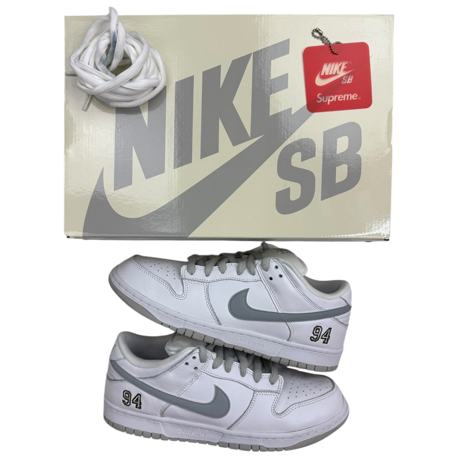 Nike x Supreme SB Dunk Low 94 White Metallic Silver (Used)