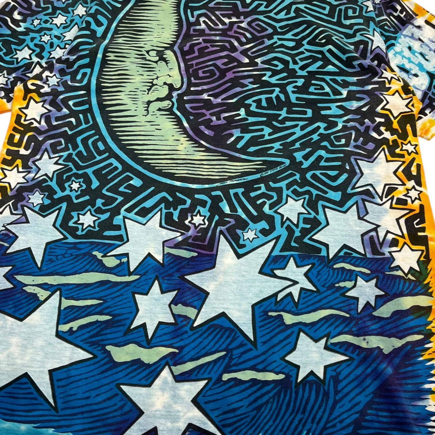 1992 Liquid Blue Sun & Moon Tie Dye All Over Print T-Shirt