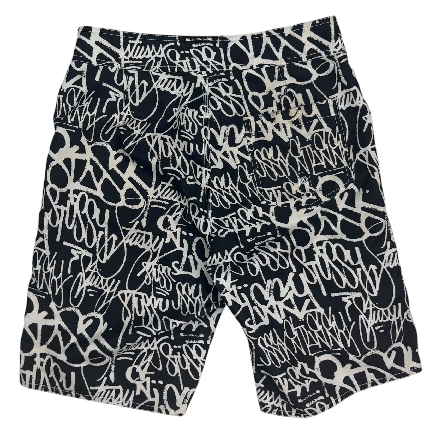 Vintage Stussy Graffiti Swim Shorts Black/White