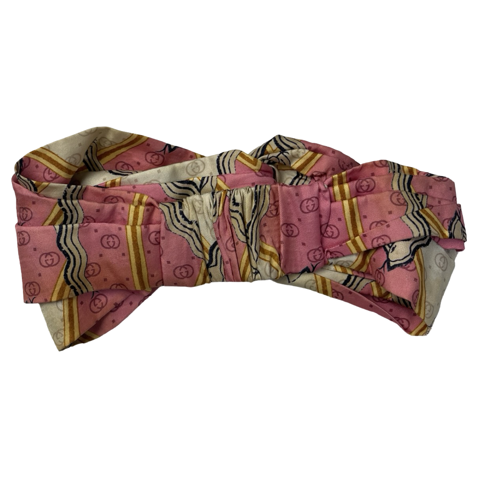 (W) Gucci Silk Headband Snake Rhombus Pink