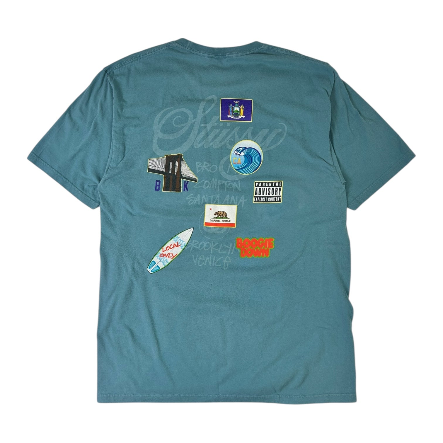 Stussy Worldwide Tour Flags T-Shirt Teal