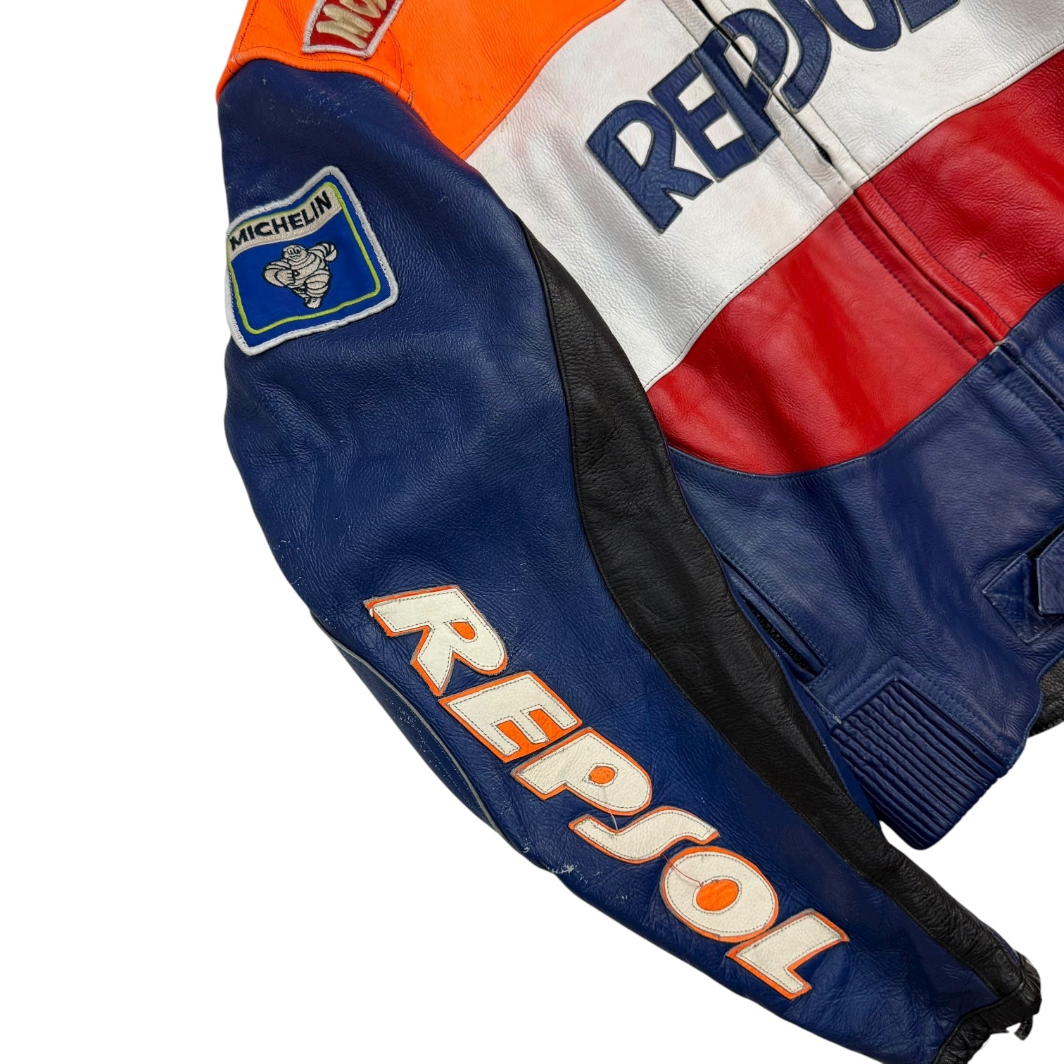 Vintage Repsol Michelin Racing Leather Jacket Orange/Blue