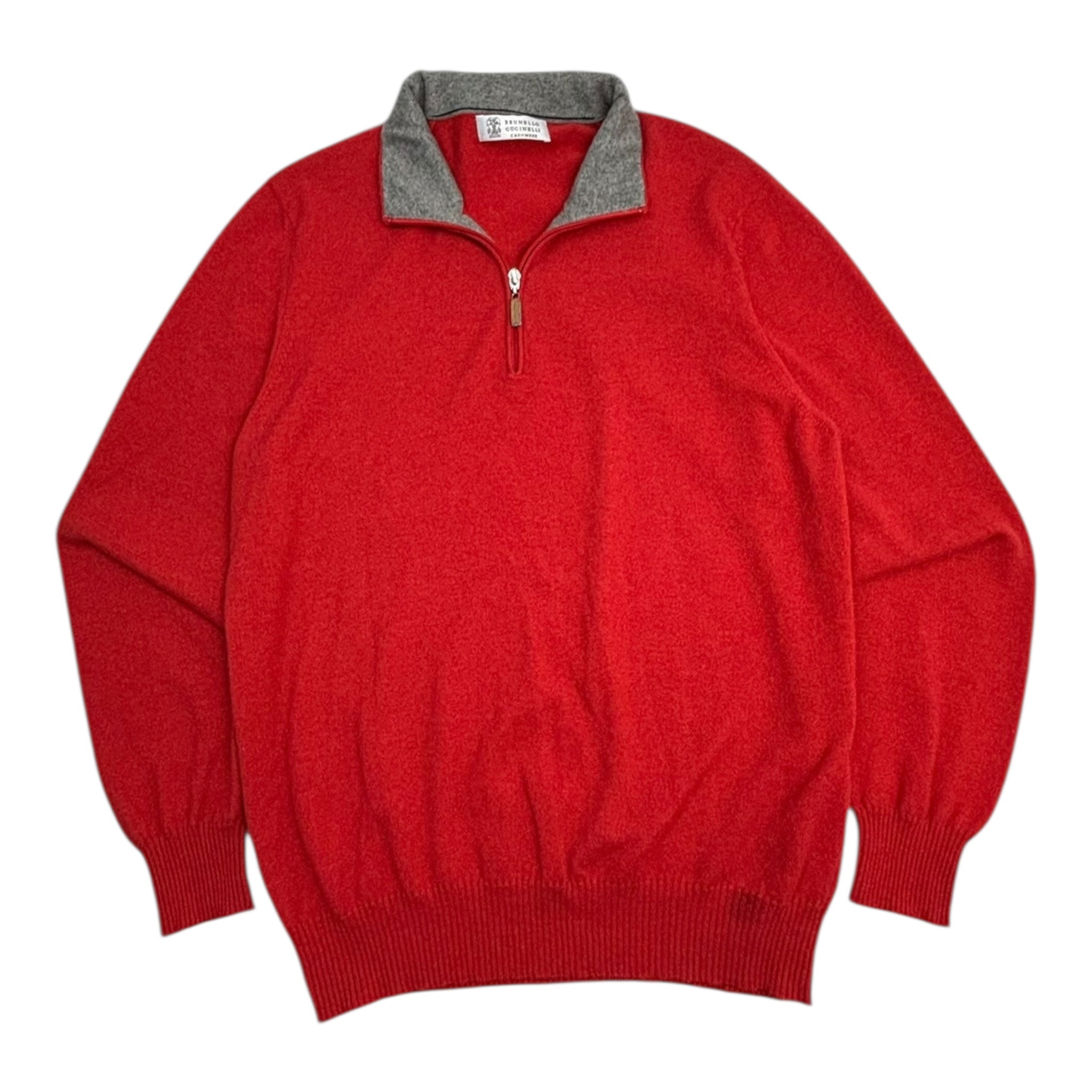 Vintage Brunello Cucinelli Cashmere Quarter Zip Red