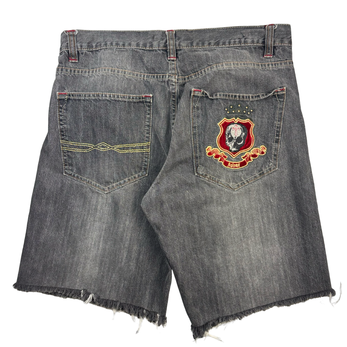 Vintage Y2K Avirex Skull Pocket Denim Shorts Washed Grey