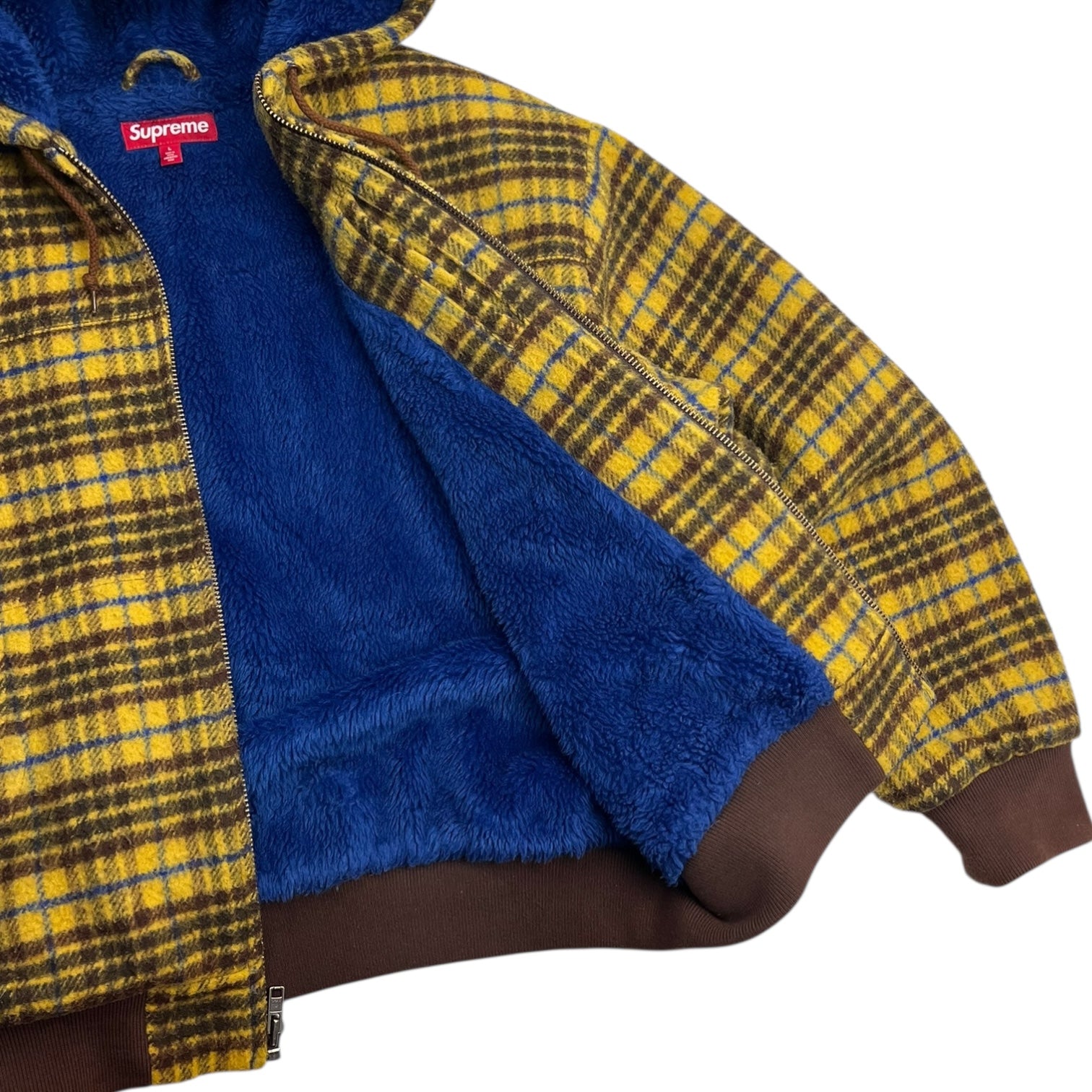 Supreme Plaid Wool Hooded Work Jacket Brown