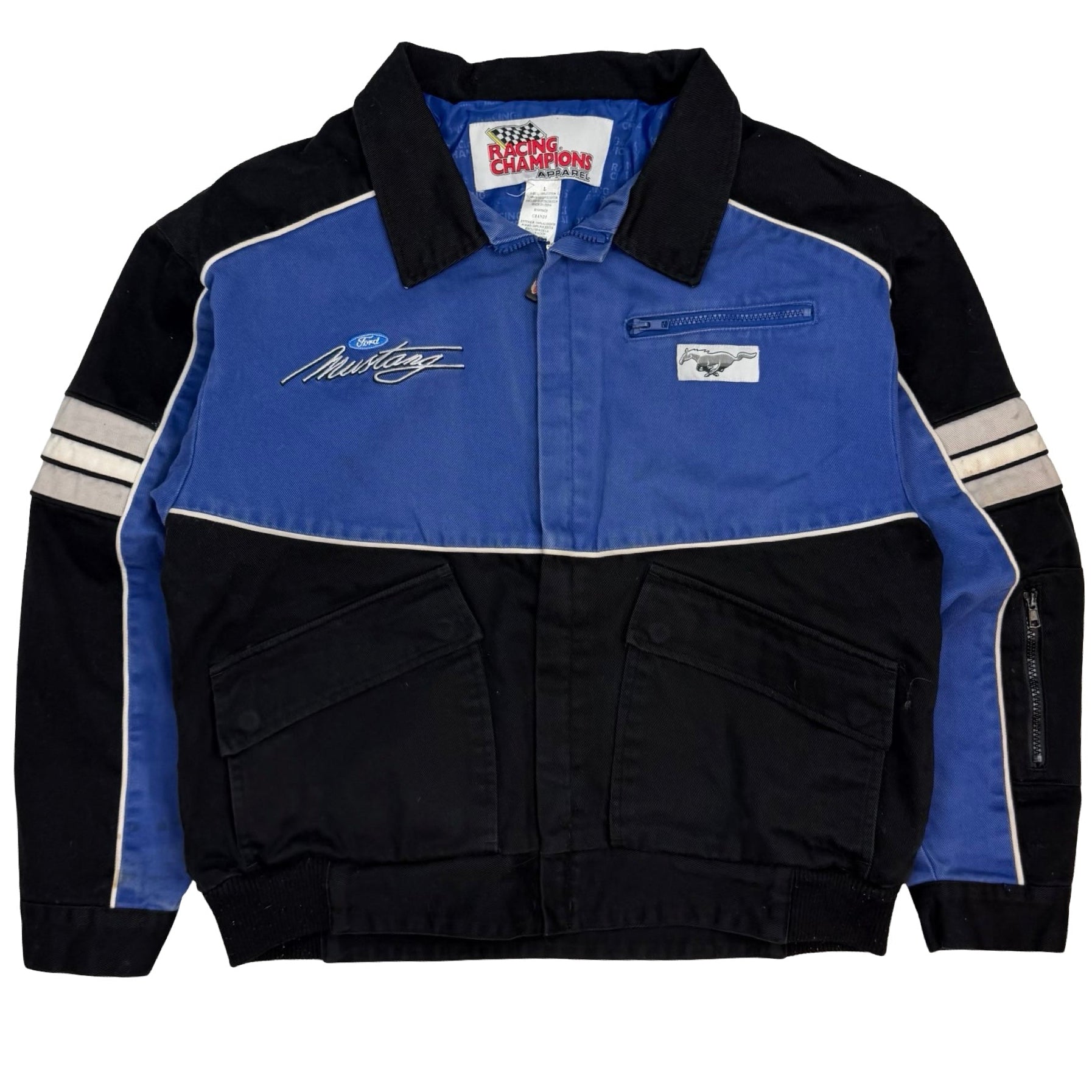 Vintage Ford Mustang Racing Champions Apparel Jacket Black/Blue