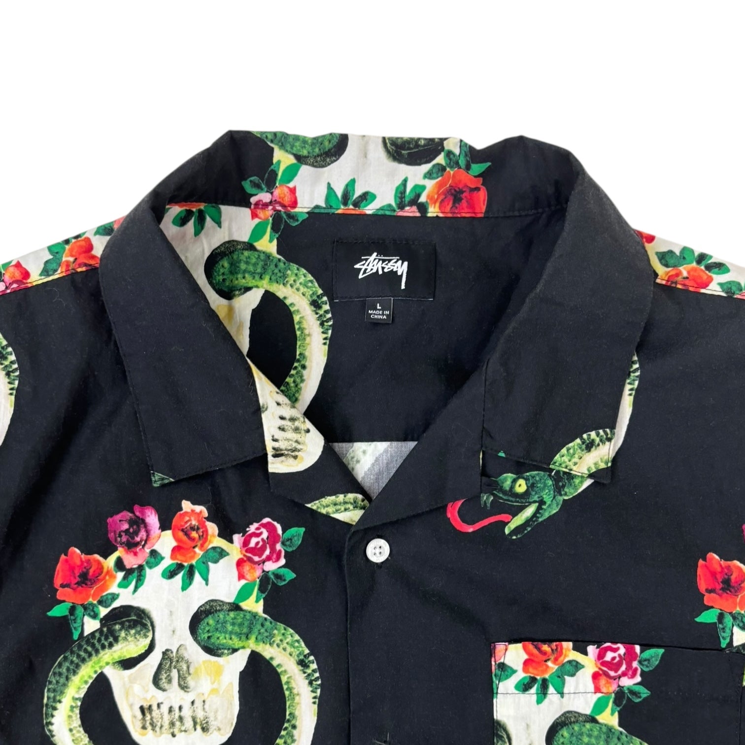 Stussy Skull & Snake Button-Up T-Shirt Black