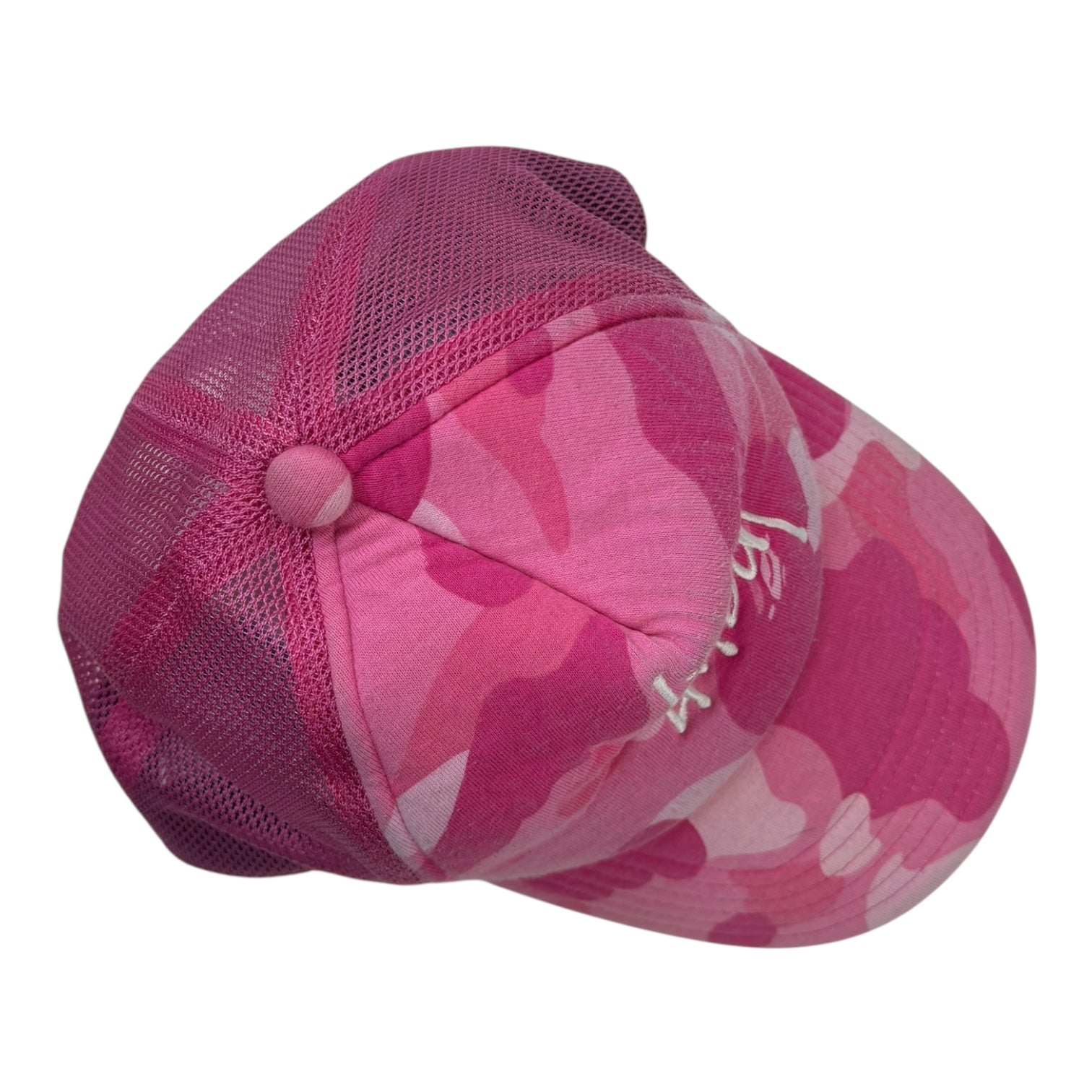 Stussy x BAPE Mesh Trucker SnapBack Hat Pink