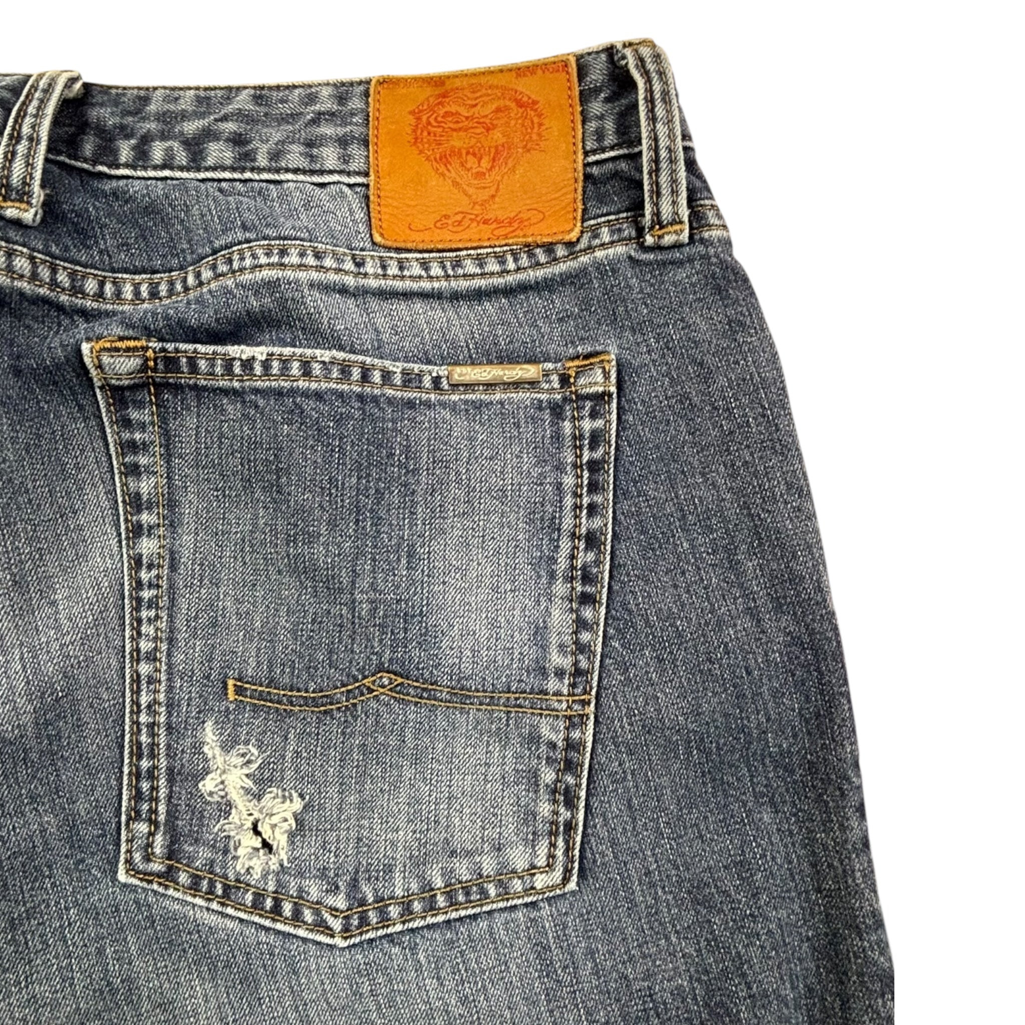 Vintage Ed Hardy Distressed Pants Dark Blue
