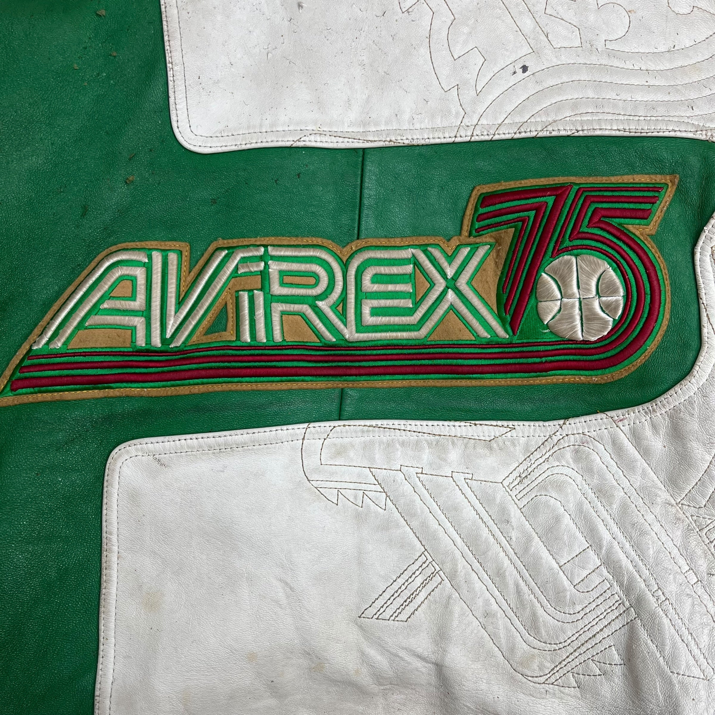 Vintage Avirex Varsity Leather Jacket White/Green