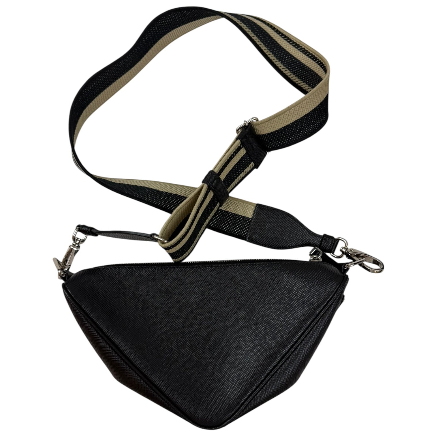 Prada Saffiano Triangle Leather Crossbody Bag Black