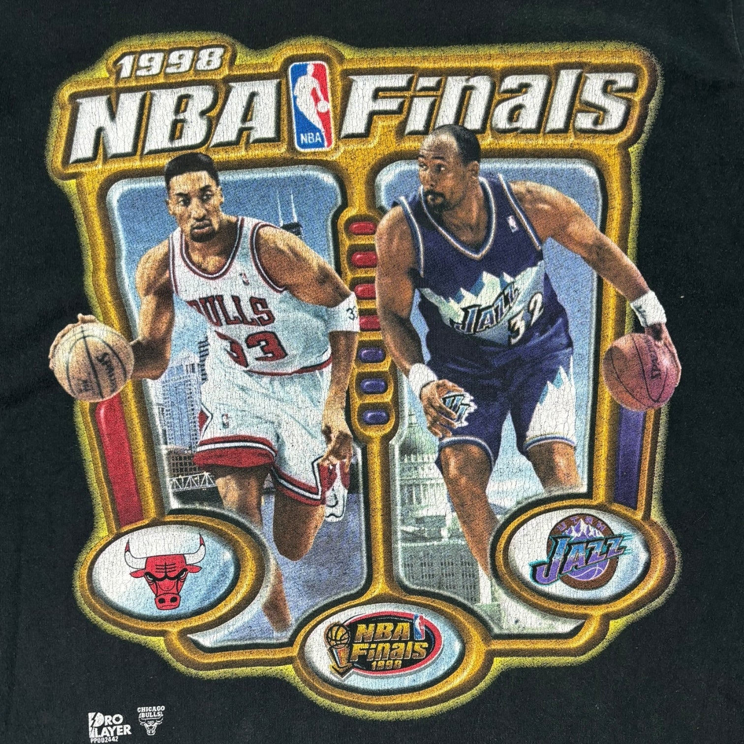 Vintage 1998 Scottie Pippen & Karl Malone NBA Finals Chicago Vs. Utah T-Shirt Black