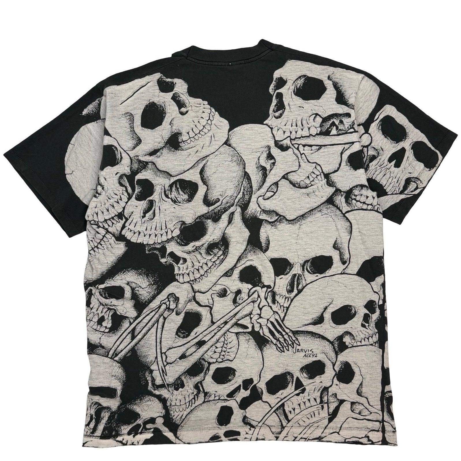 1992 Jarvis Ace All Over Print Skulls Tee Black/White