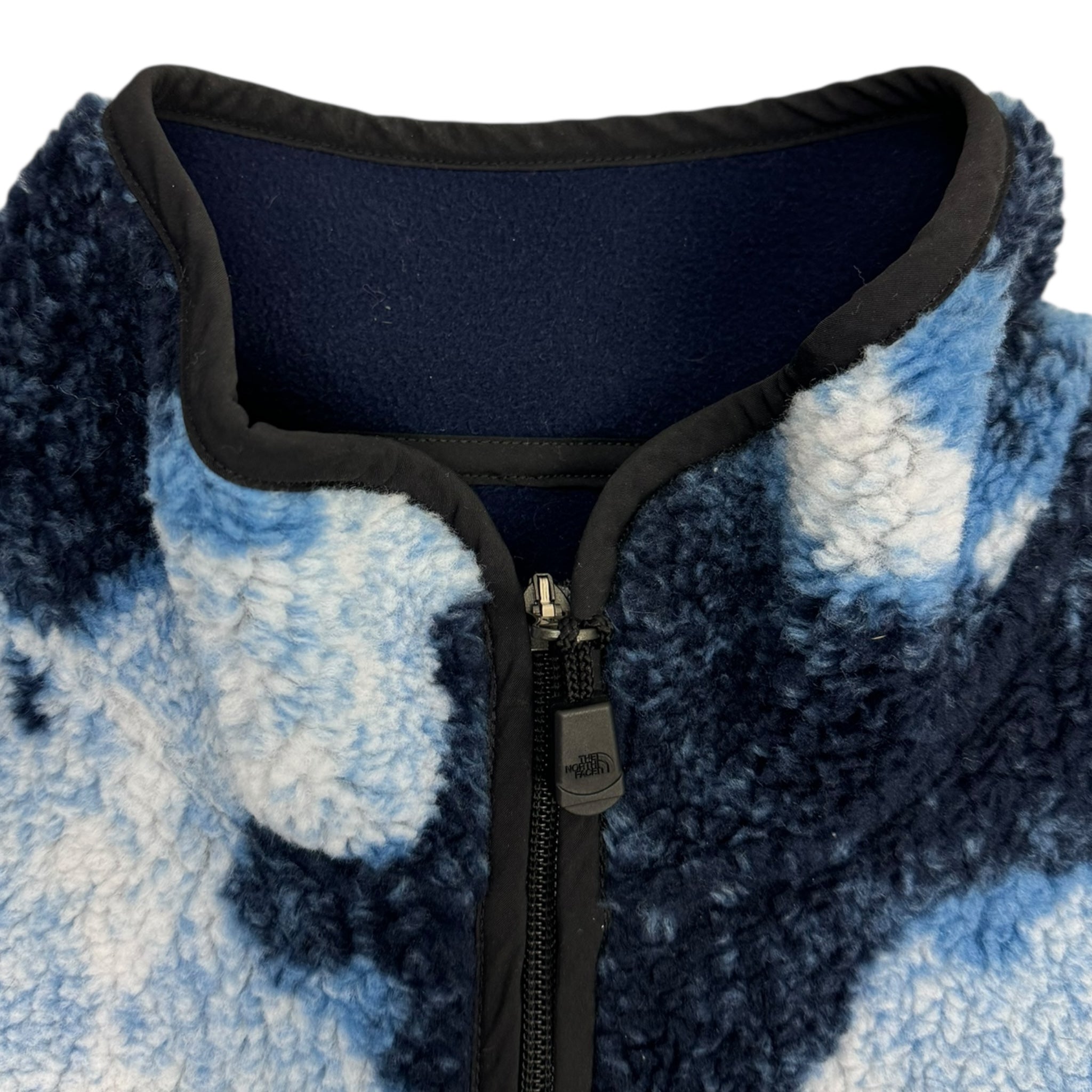 Supreme The North Face Bleached Denim Print Fleece Jacket Indigo