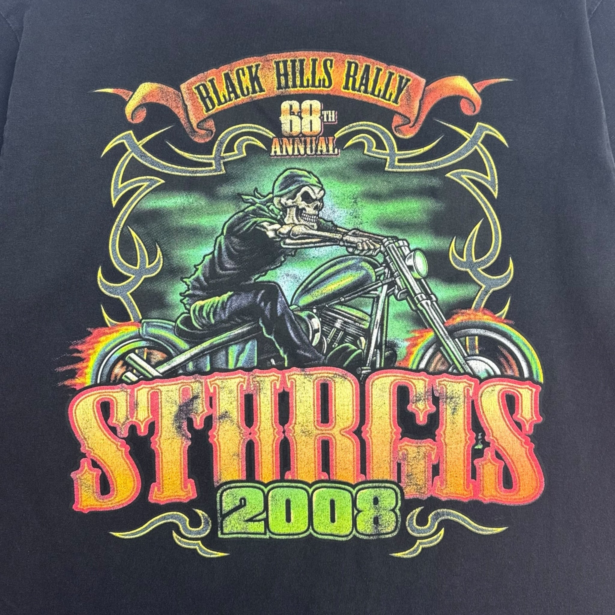 2008 Sturgis Skeleton Biker Thermal Sleeve Layered T-Shirt