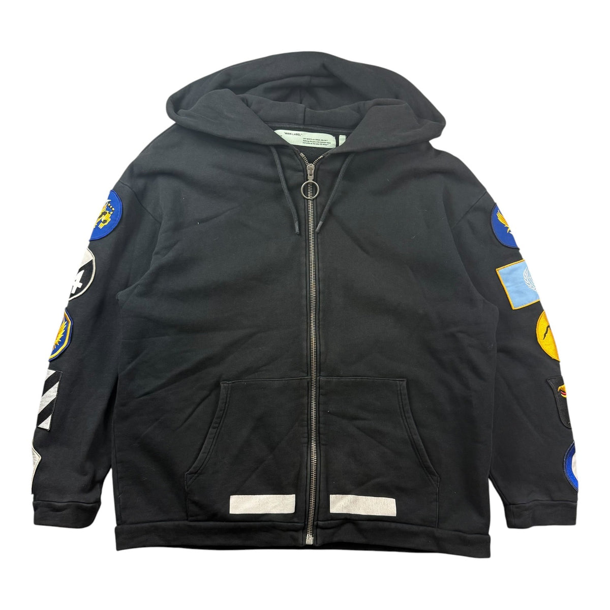 Off-White Patch Detail Zip Hoodie Black