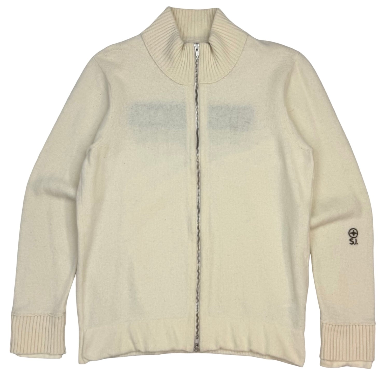 Stone Island Denims Zip Up Knit Sweater Ivory