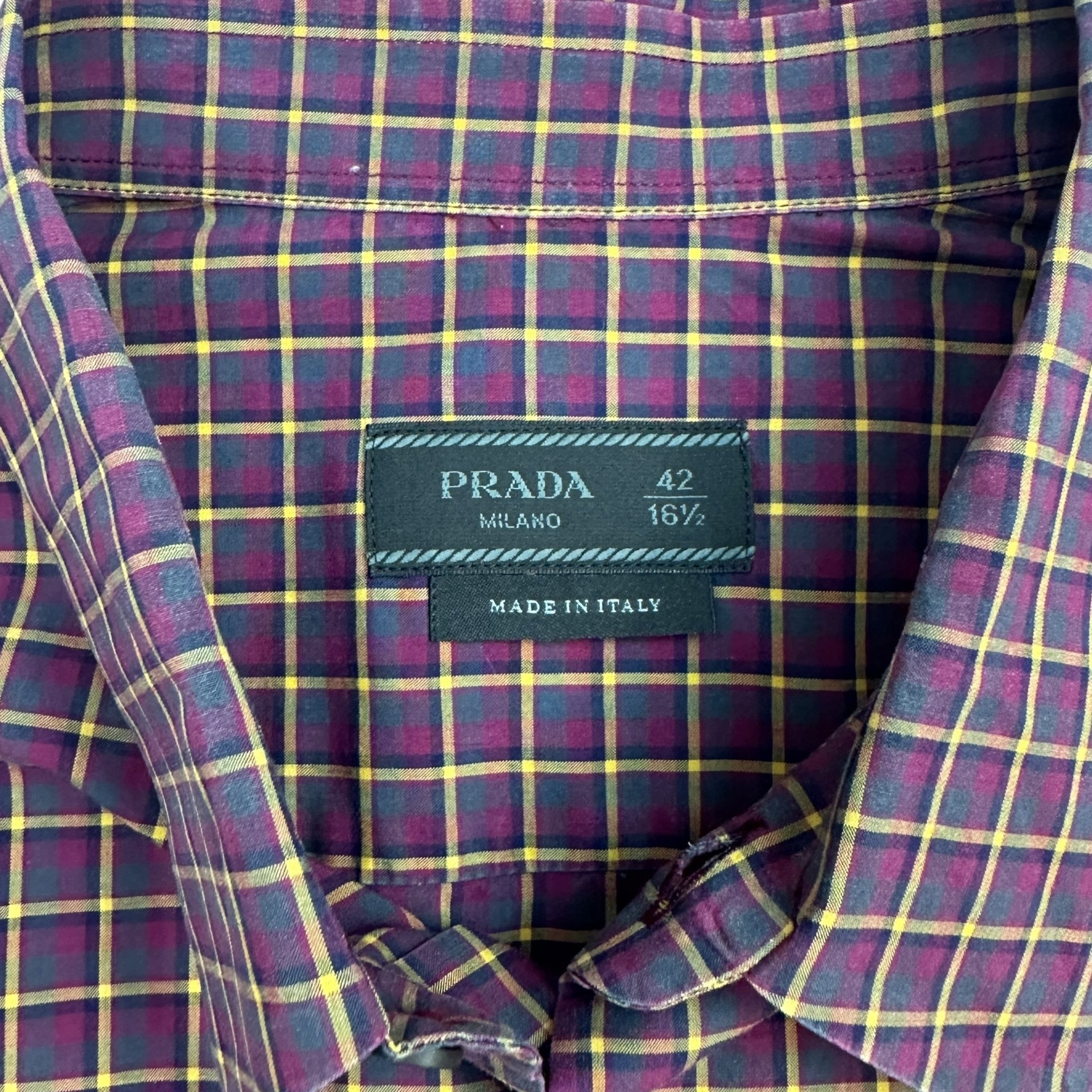 Prada Casual Plaid Button Up Maroon