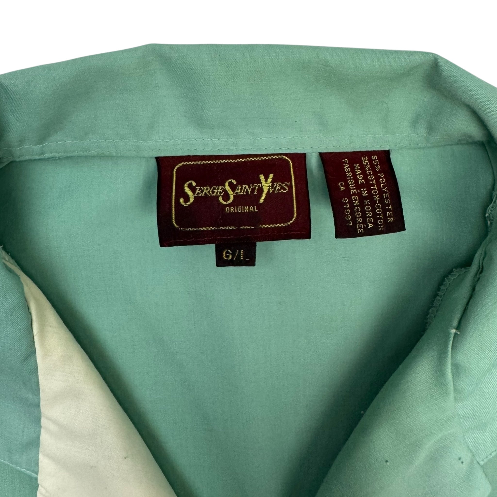 Vintage Pocketed Poplin Collared Pullover Shirt Pale Teal