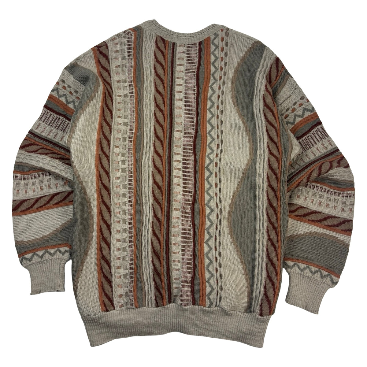 Vintage Silverdale 3D Knit V Neck Sweater Vertical Earth Tone